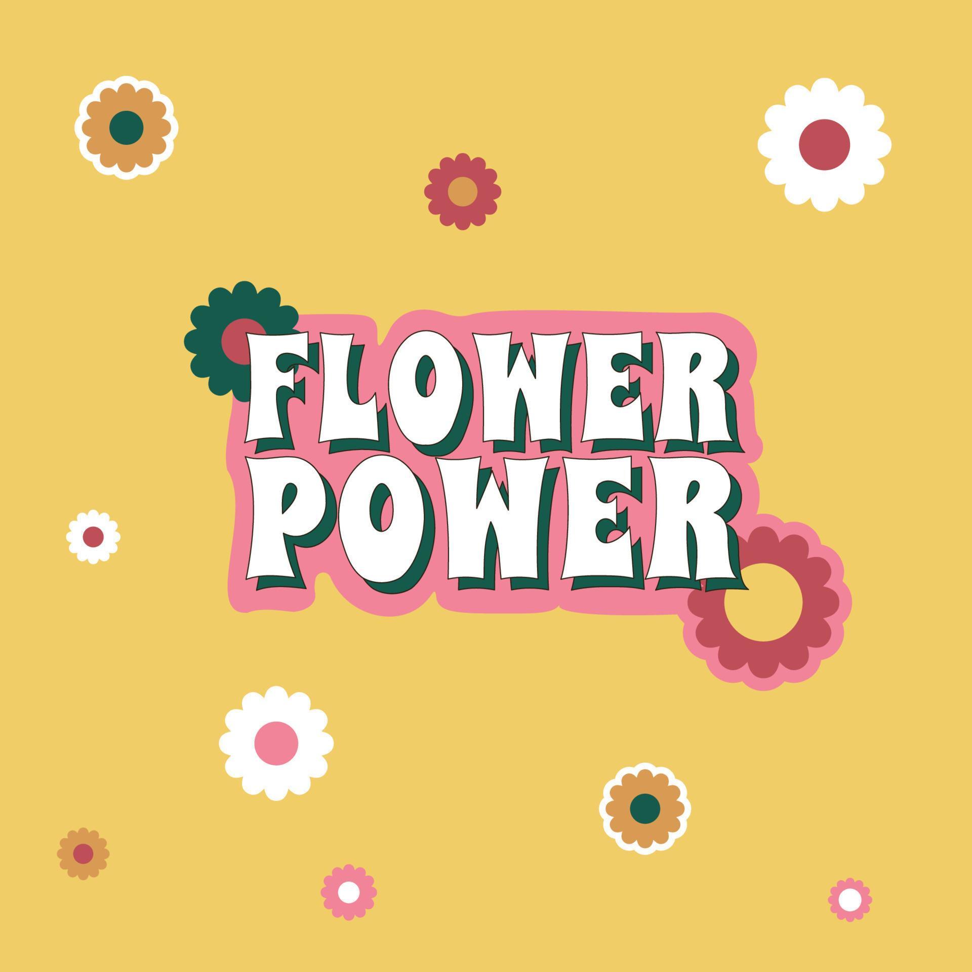 Hippy print, logo with the quote Flower Power. etro sticker design in the style of 1960s, 1970s. Stock Free