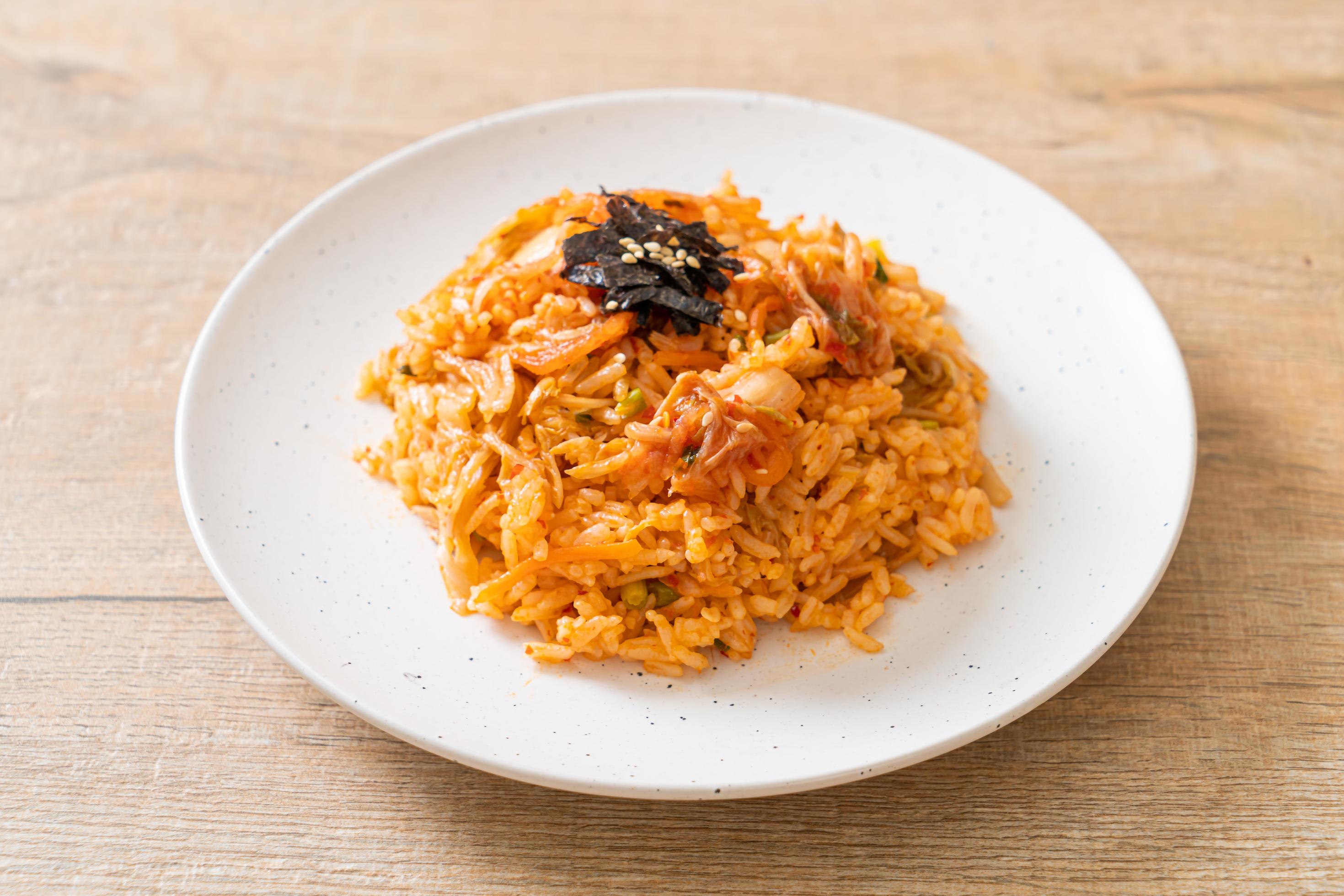 Kimchi fried rice with seaweed and white sesame – Korean food style Stock Free