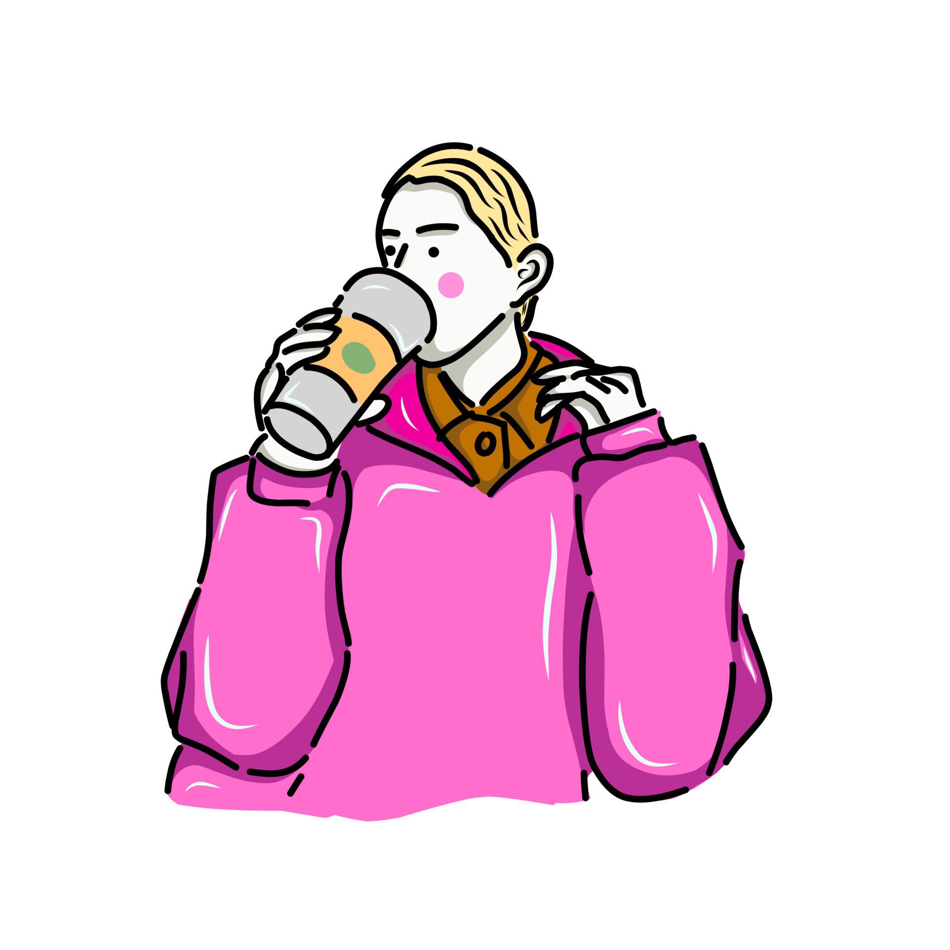 vector illustration design of a woman drinking coffee with a pink sweater Free Vector and Free SVG