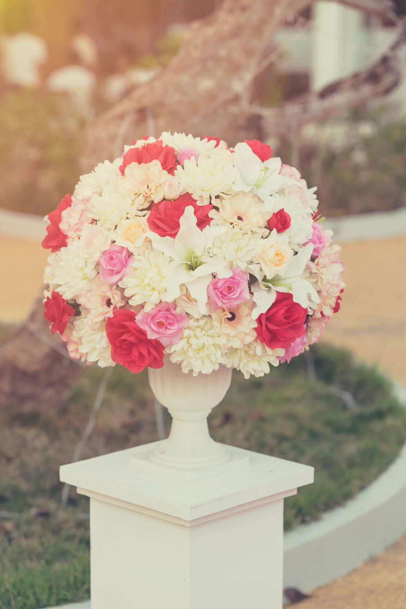 Colorful decoration artificial flower with vintage toned. Stock Free