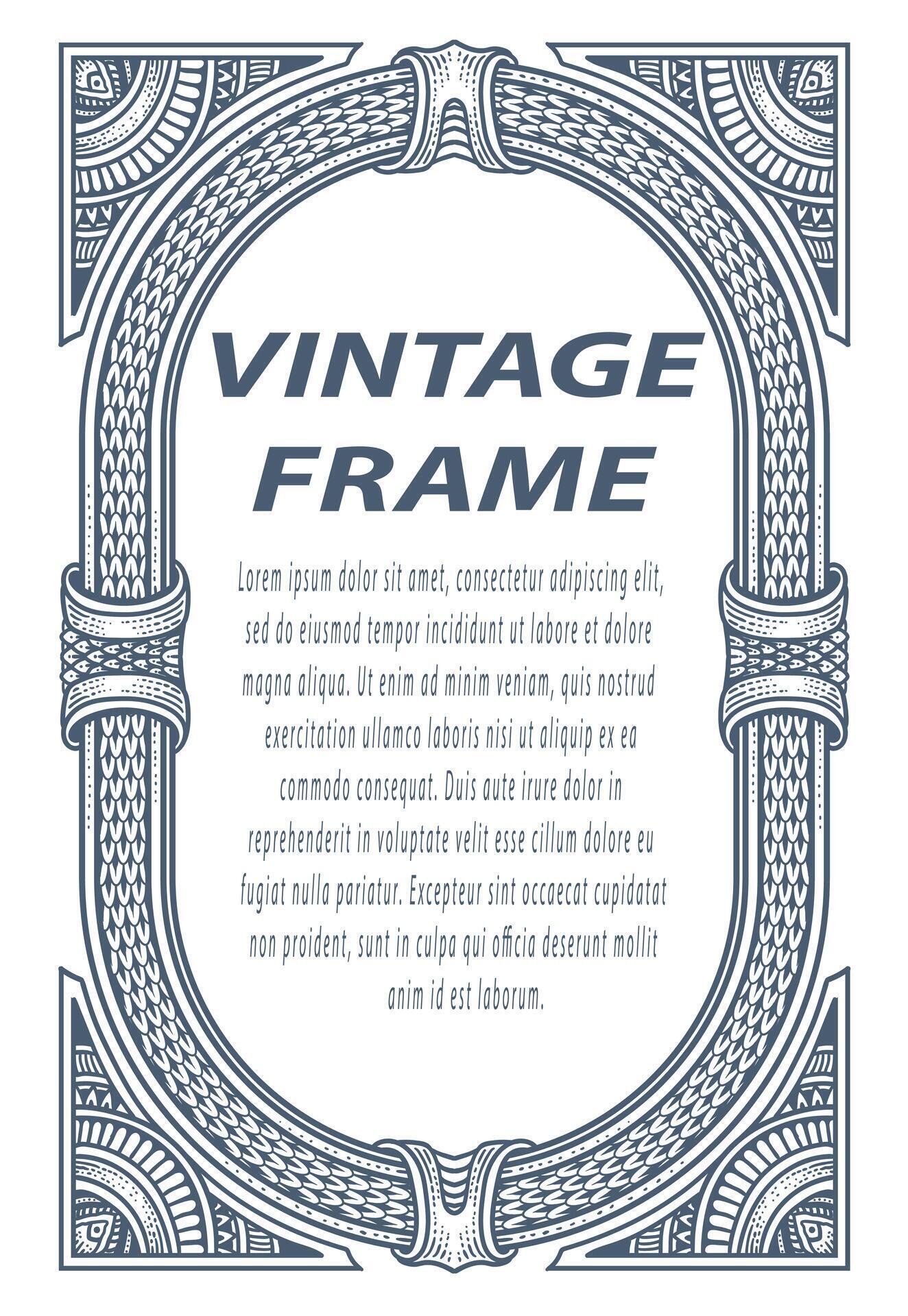 Vintage border frame engraving with antique ornament pattern – Eps 10 Stock Free