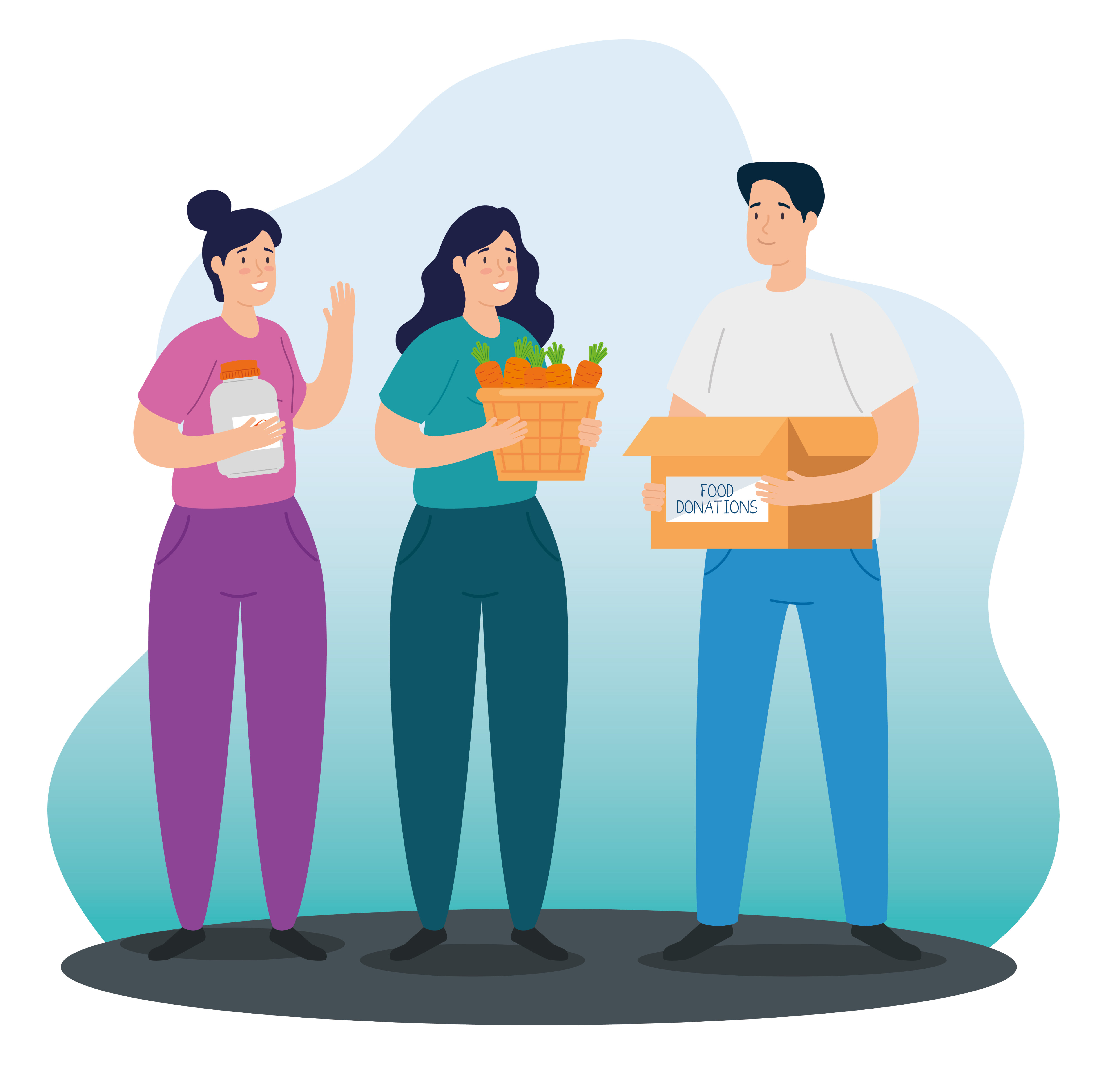 young people with charity and donation box Free Vector