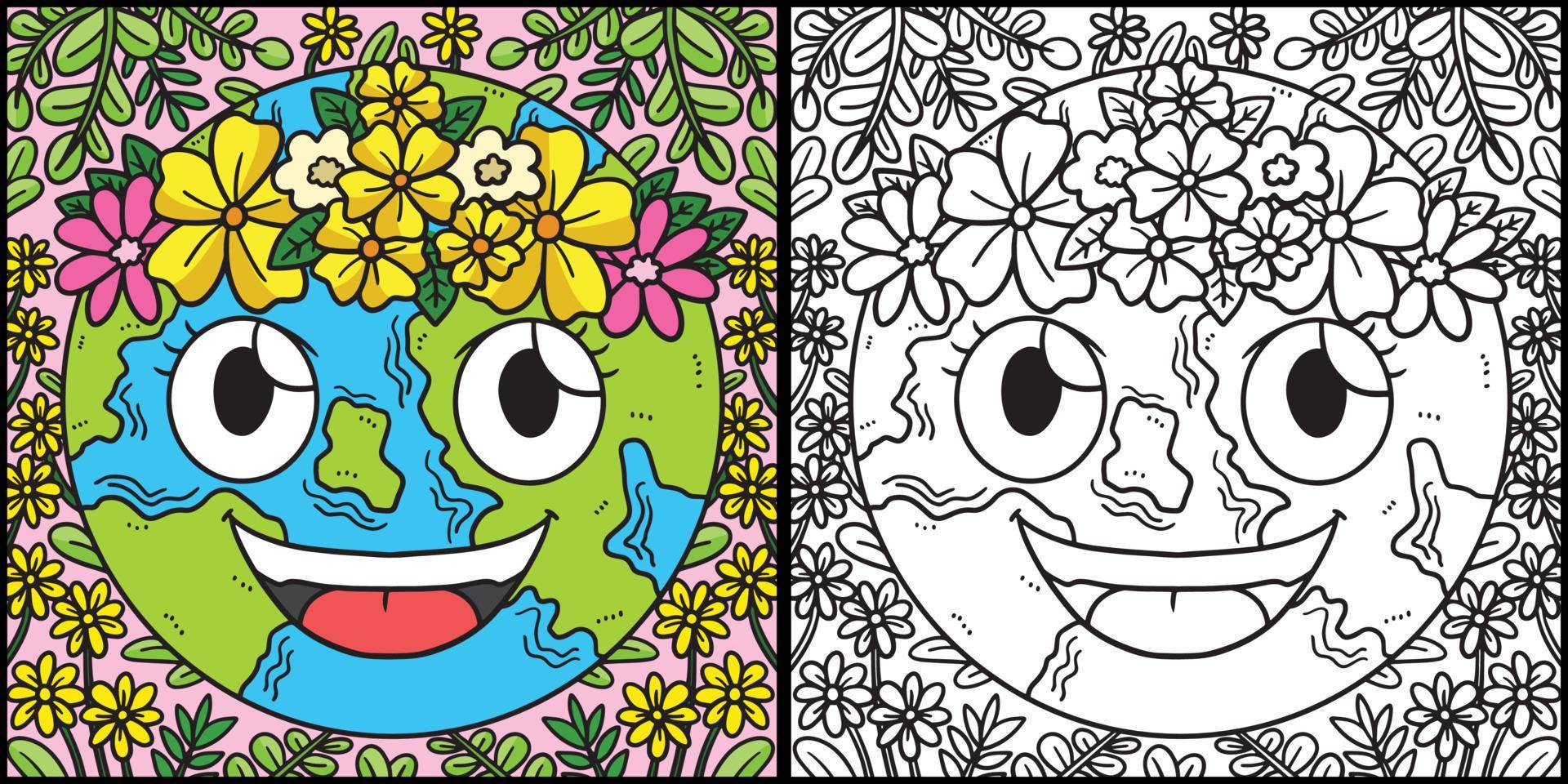 Earth Day with Flower Crown Coloring Illustration Stock Free