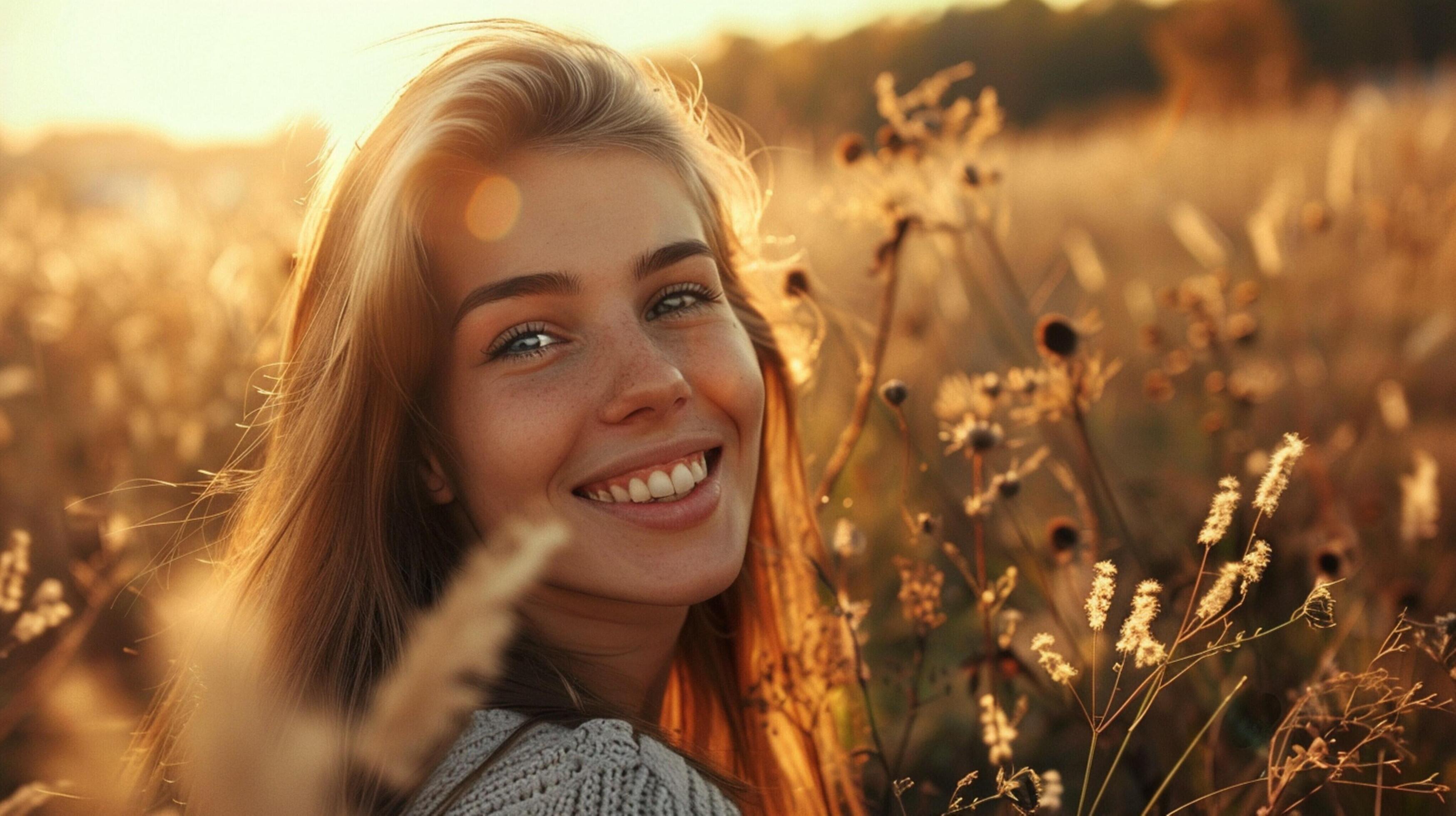 young woman outdoors looking at camera smiling Stock Free