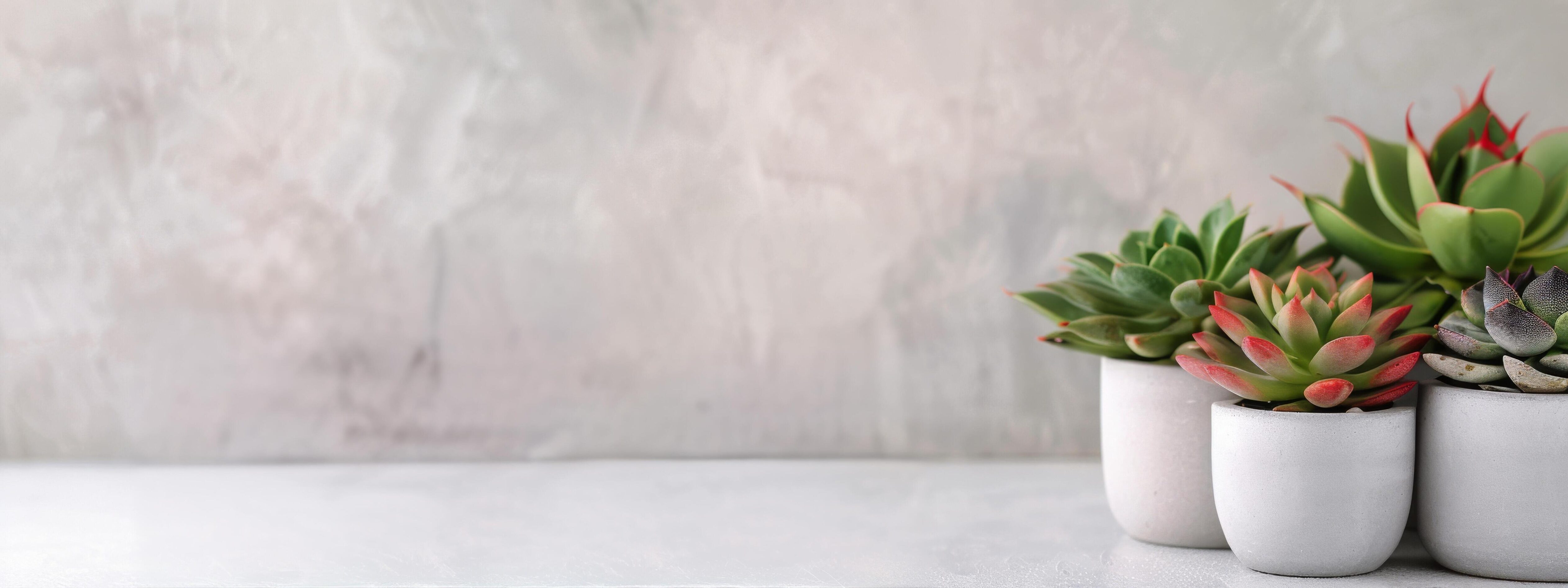 Succulents in Concrete Pots on Grey Background Stock Free