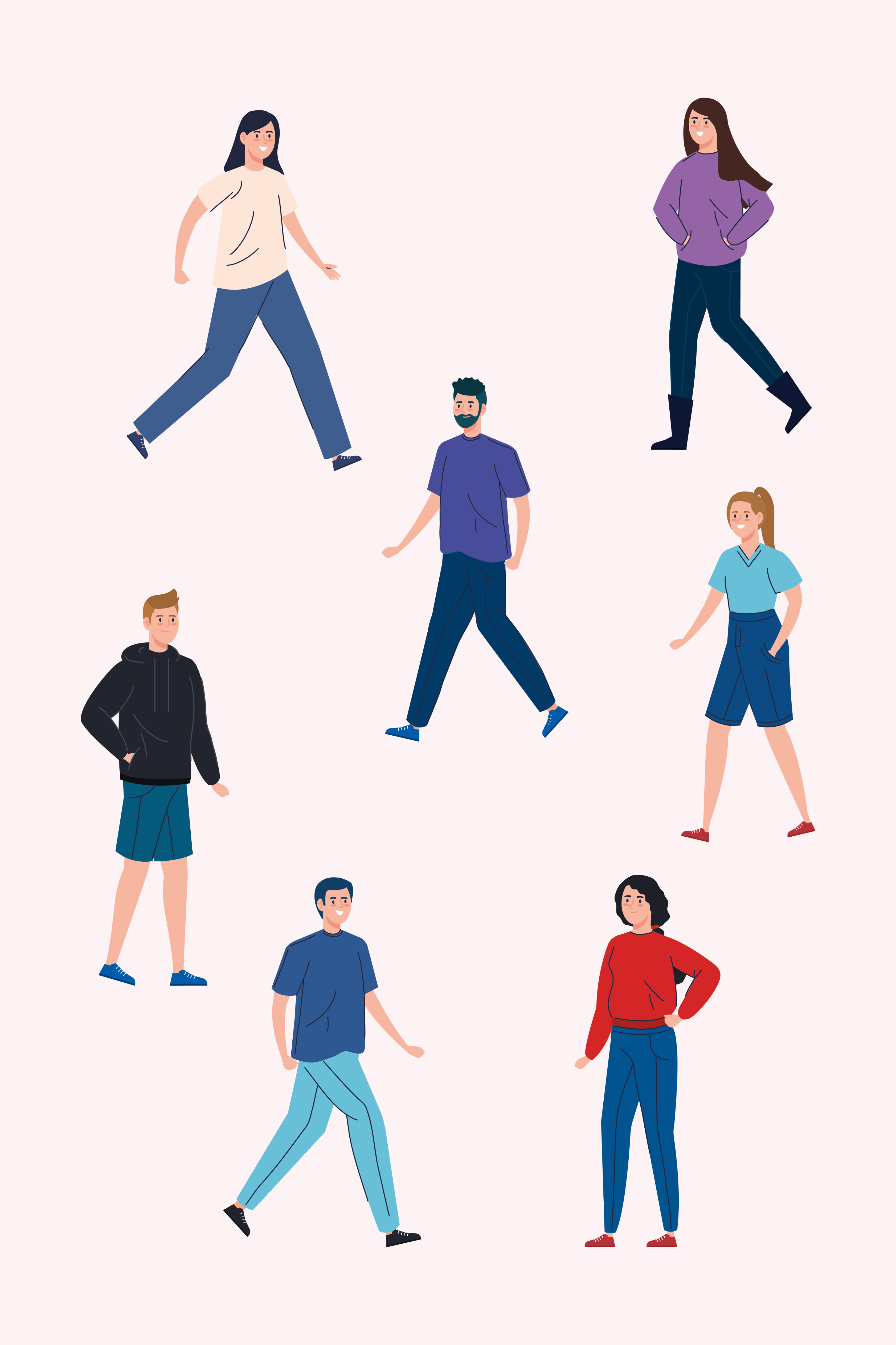 group of young people avatar characters Free Vector