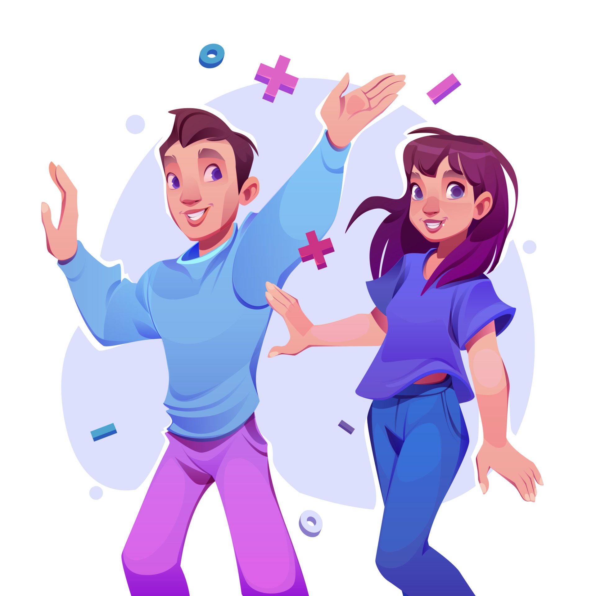 Happy young people, man and woman have fun Free Vector