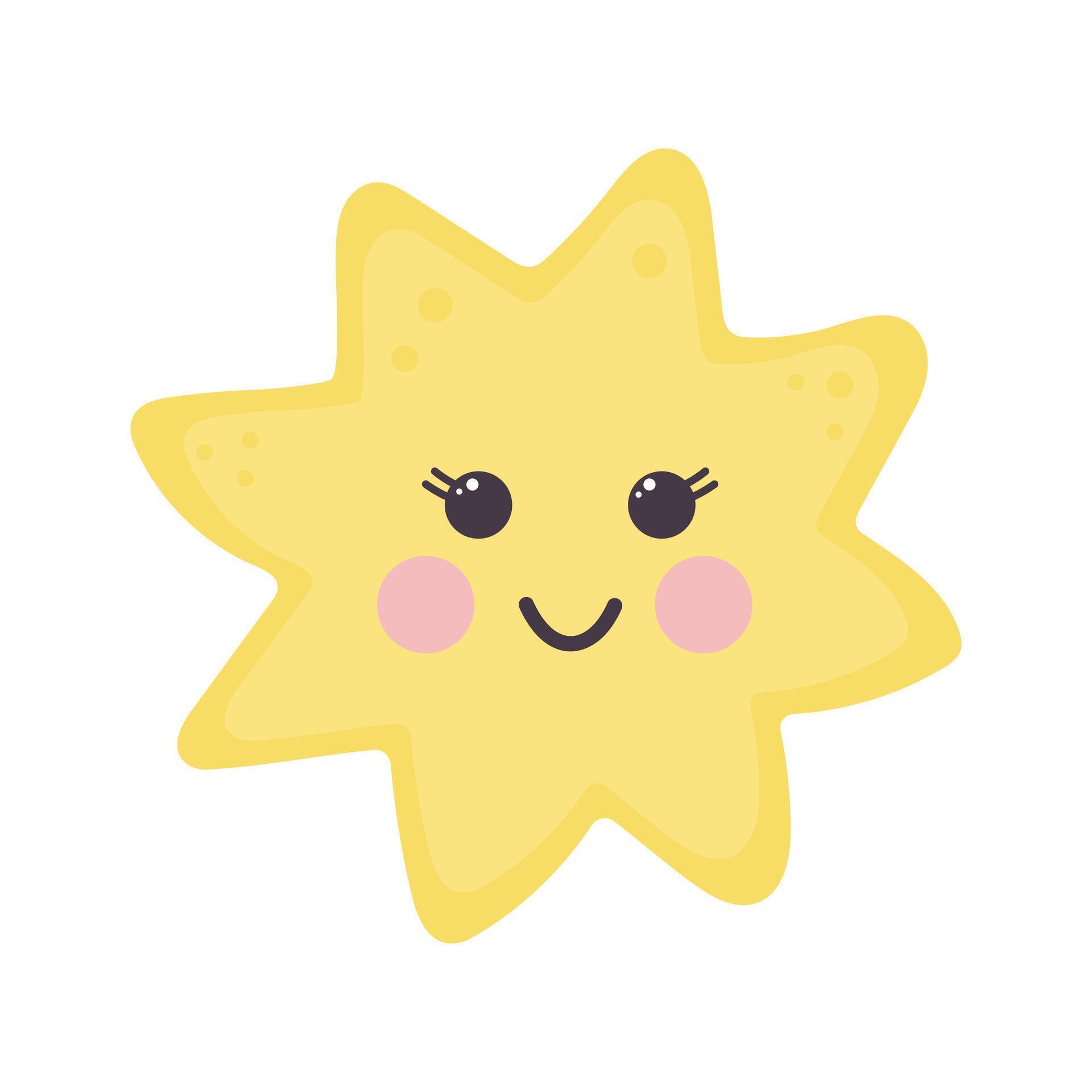 Cute kawaii sun or star. Cartoon character. illustration isolated on white background. Stock Free