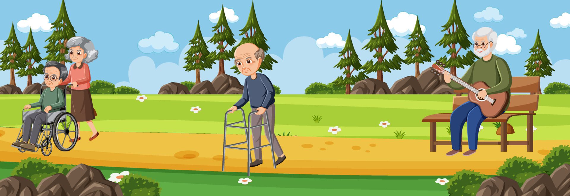 Outdoor park with elderly people Free Vector