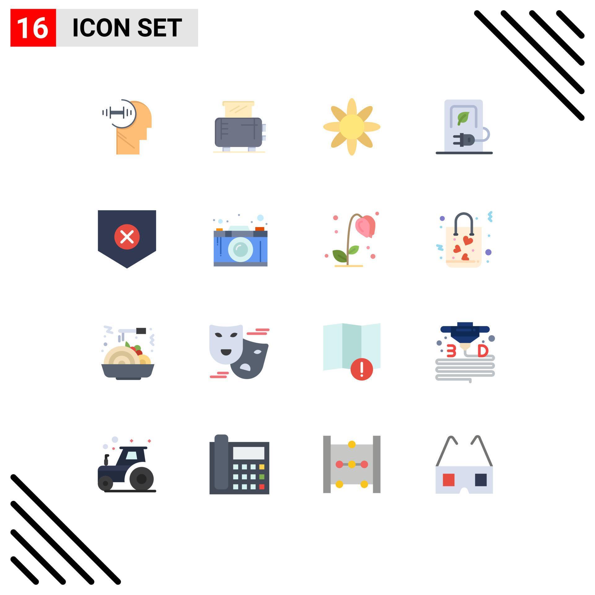 Universal Icon Symbols Group of 16 Modern Flat Colors of security vehicle flower stations charging Editable Pack of Creative Vector Design Elements Stock Free