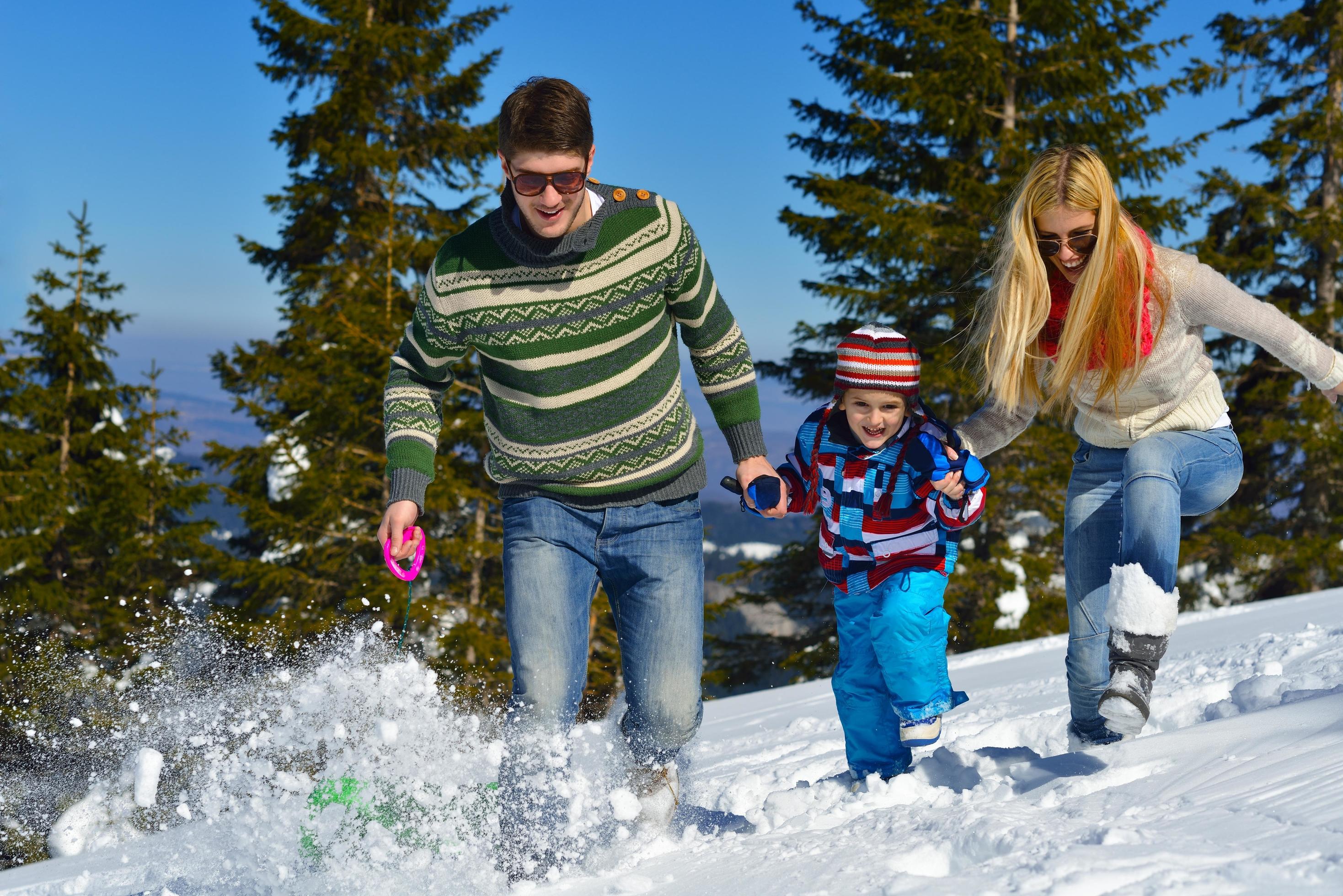 family having fun on fresh snow at winter Stock Free