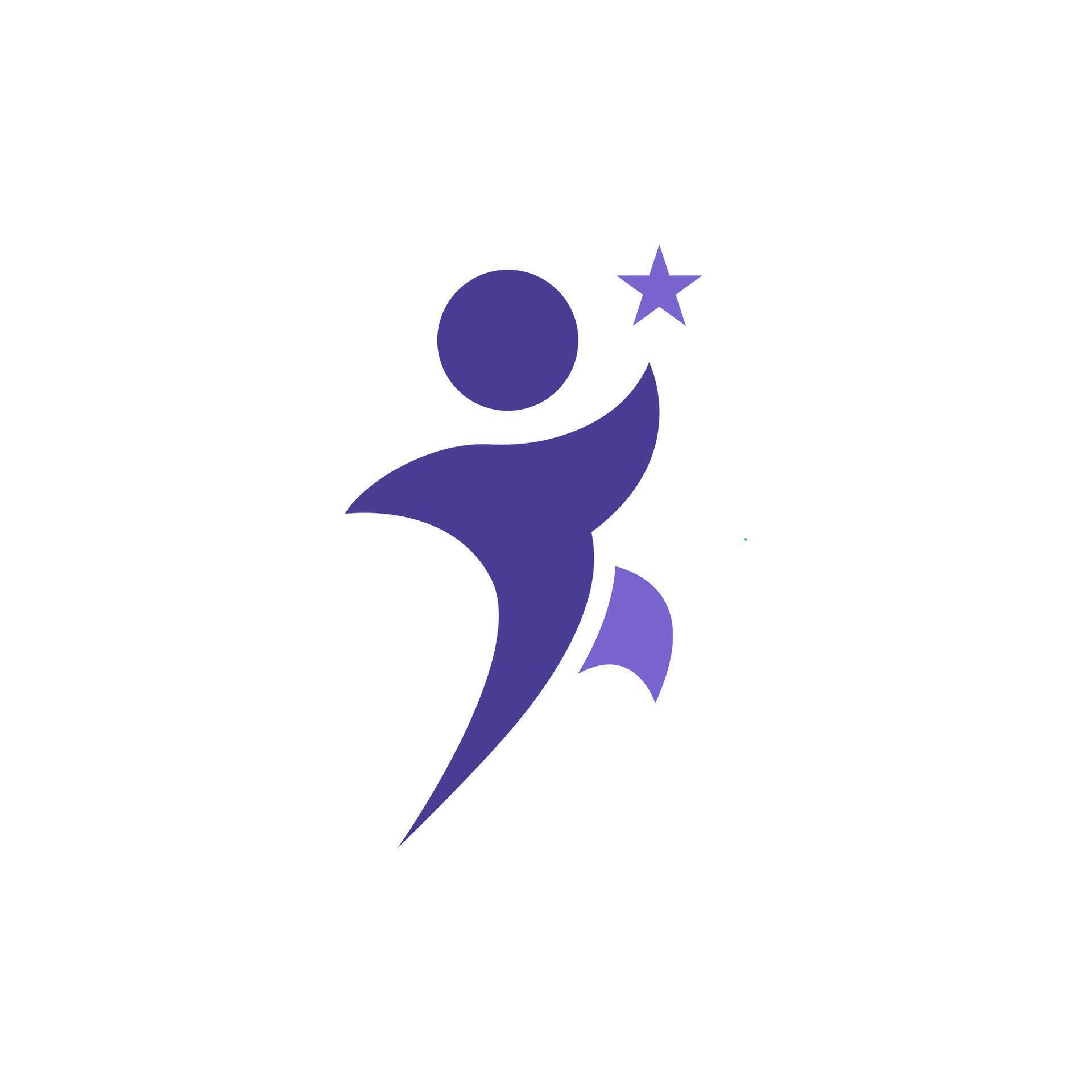 a purple logo with a person holding a star Stock Free