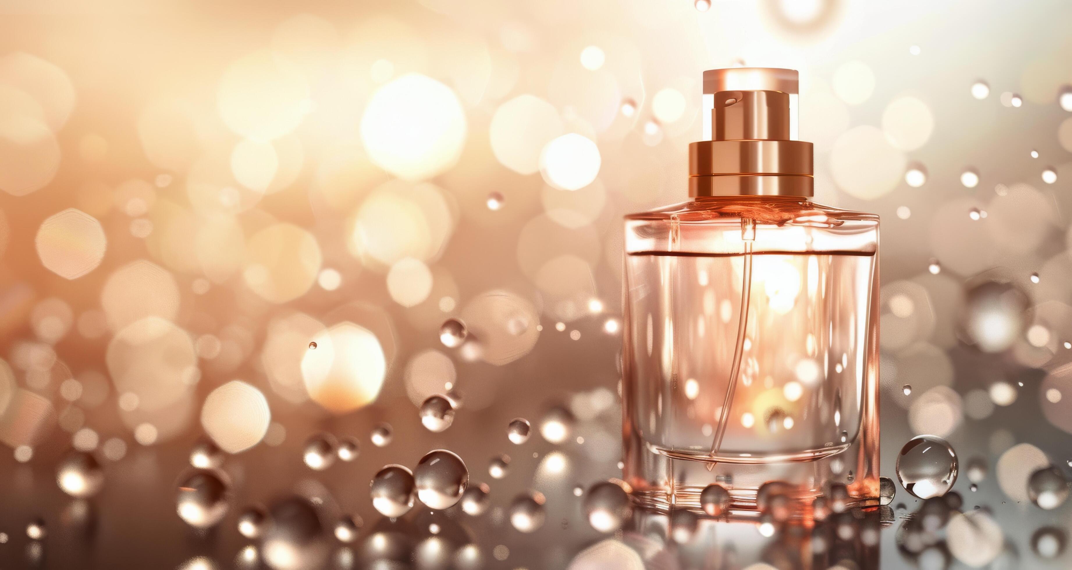 Perfume Bottle in Water Splash With Bokeh Background Stock Free