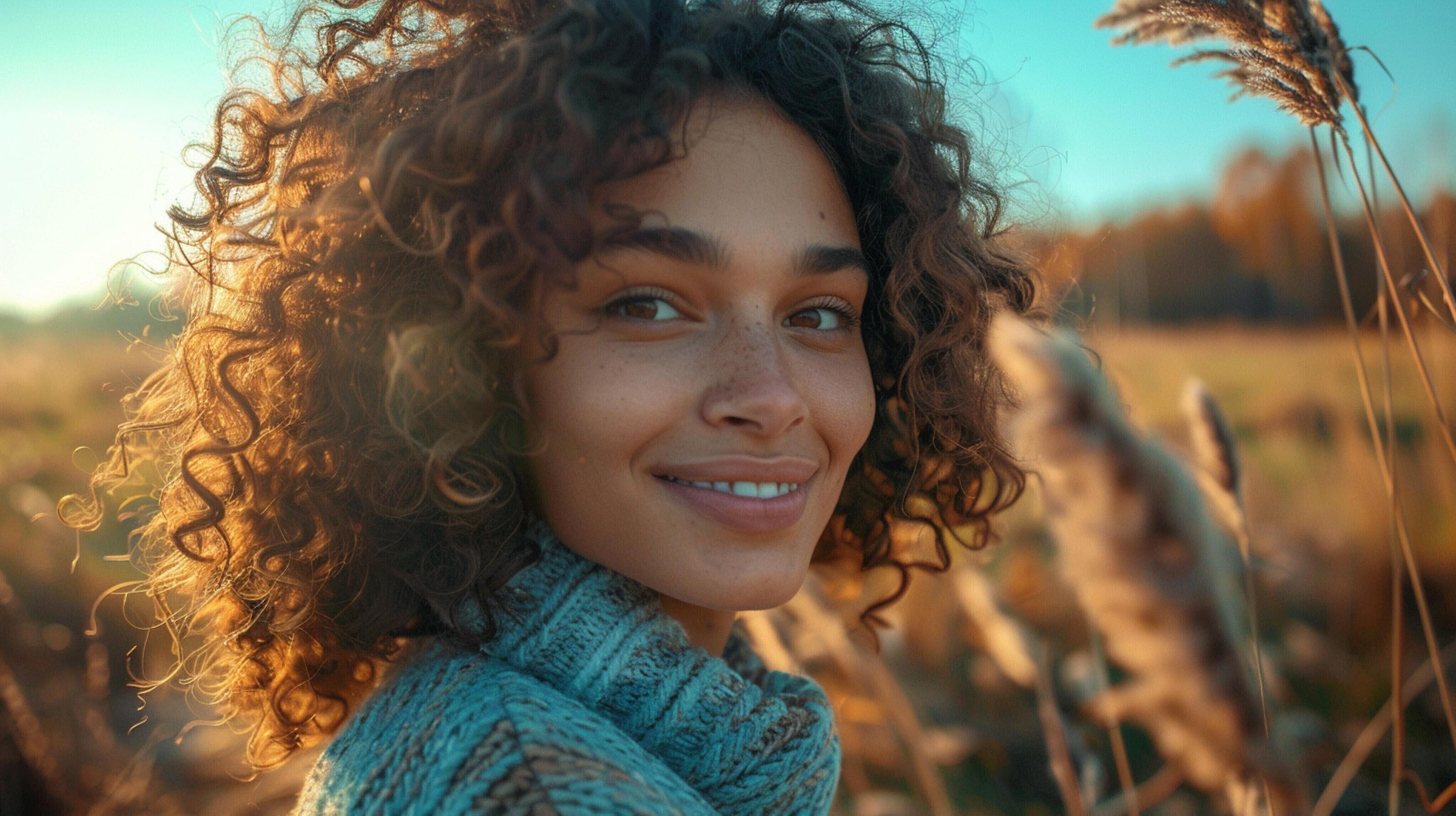 young woman outdoors looking at camera smiling Stock Free