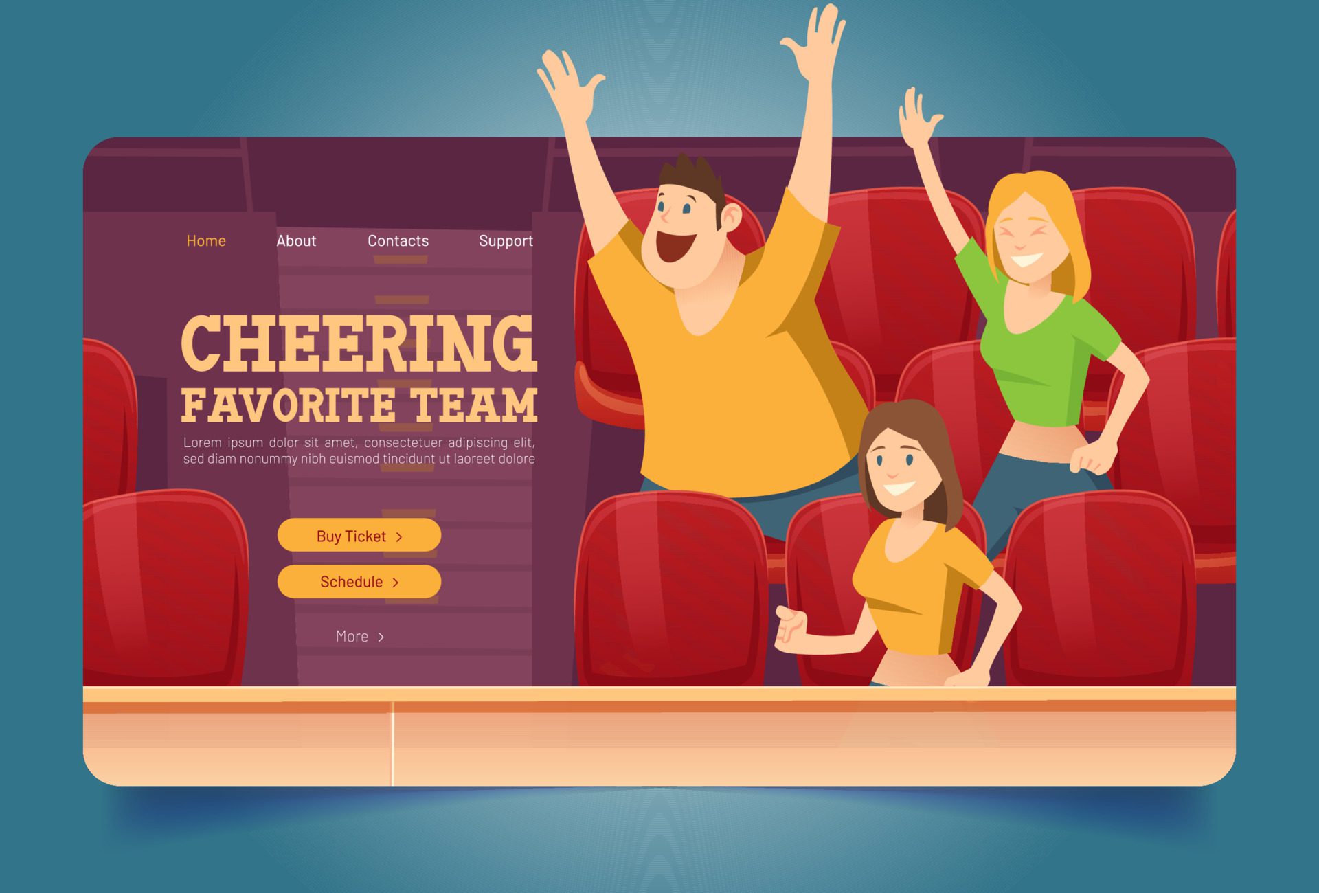 Cheer favorite team website with people on stadium Free Vector