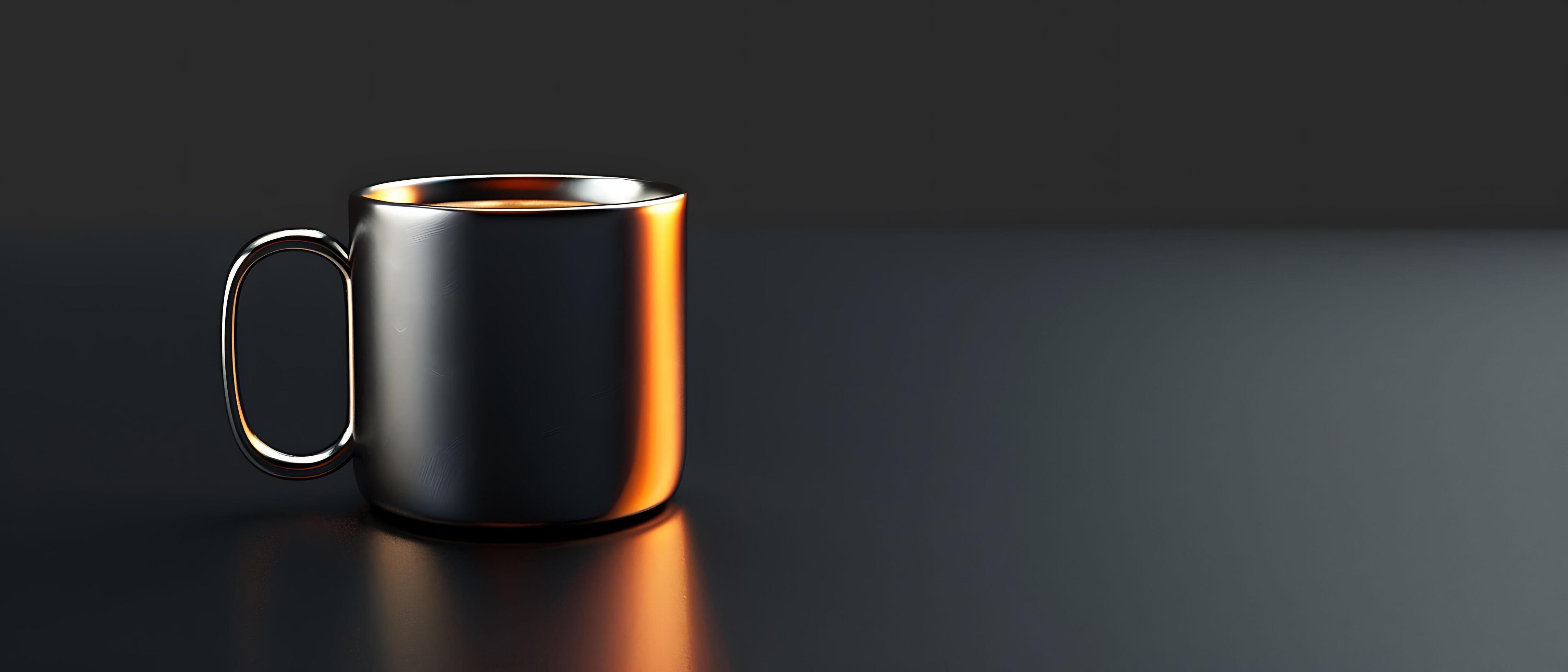 Sleek Metallic Coffee Cup on Dark Background with Reflections and Copy Space Stock Free