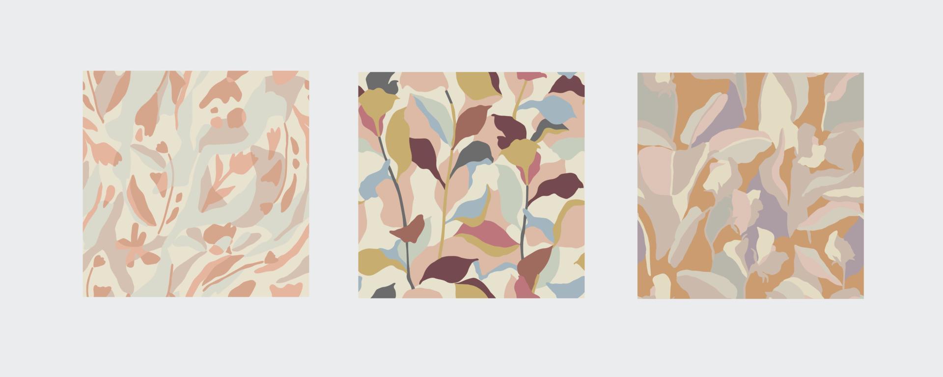 Vector abstract flower and leaf illustration seamless repeat pattern 3 designs set Stock Free