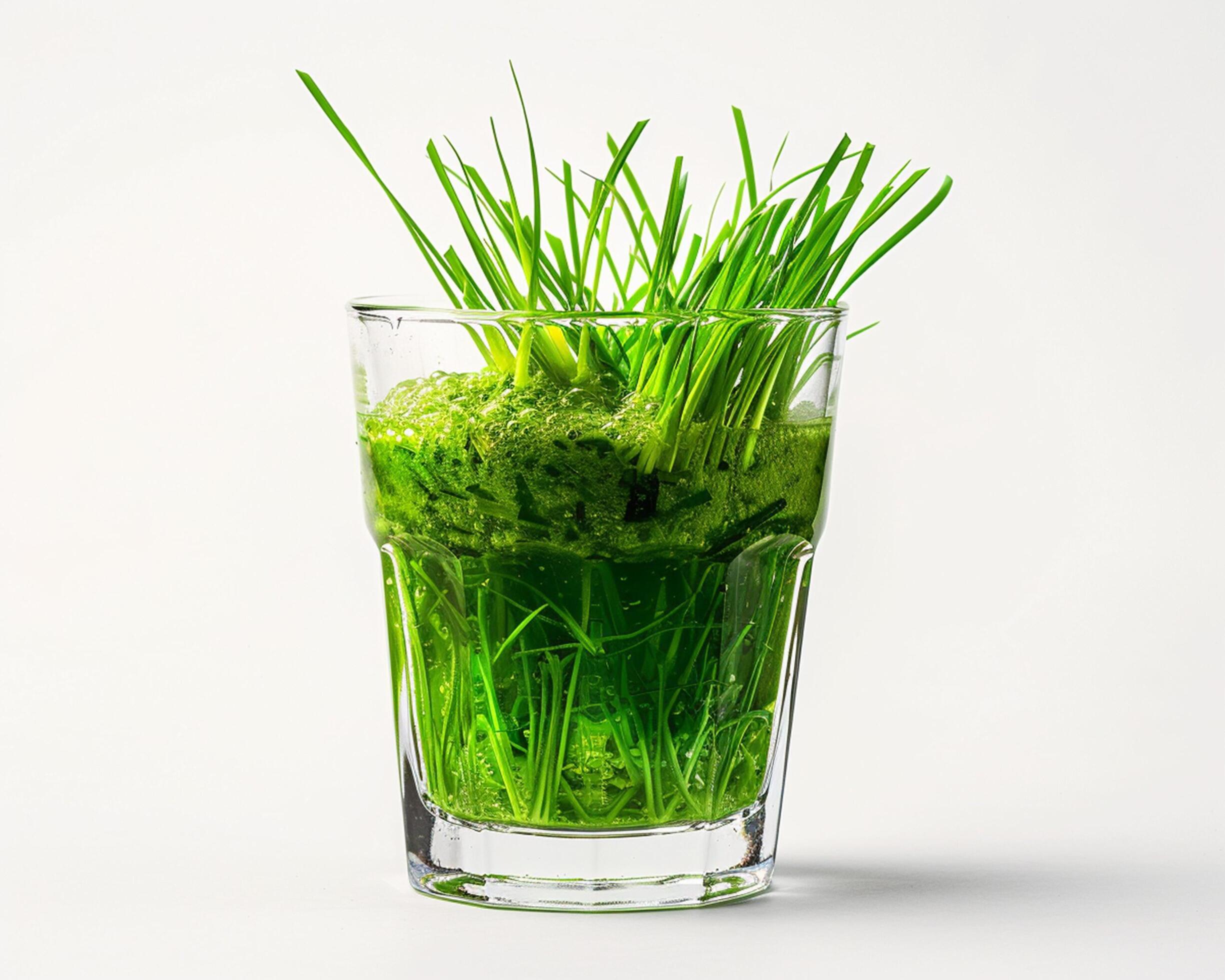 a glass filled with grass and water Stock Free