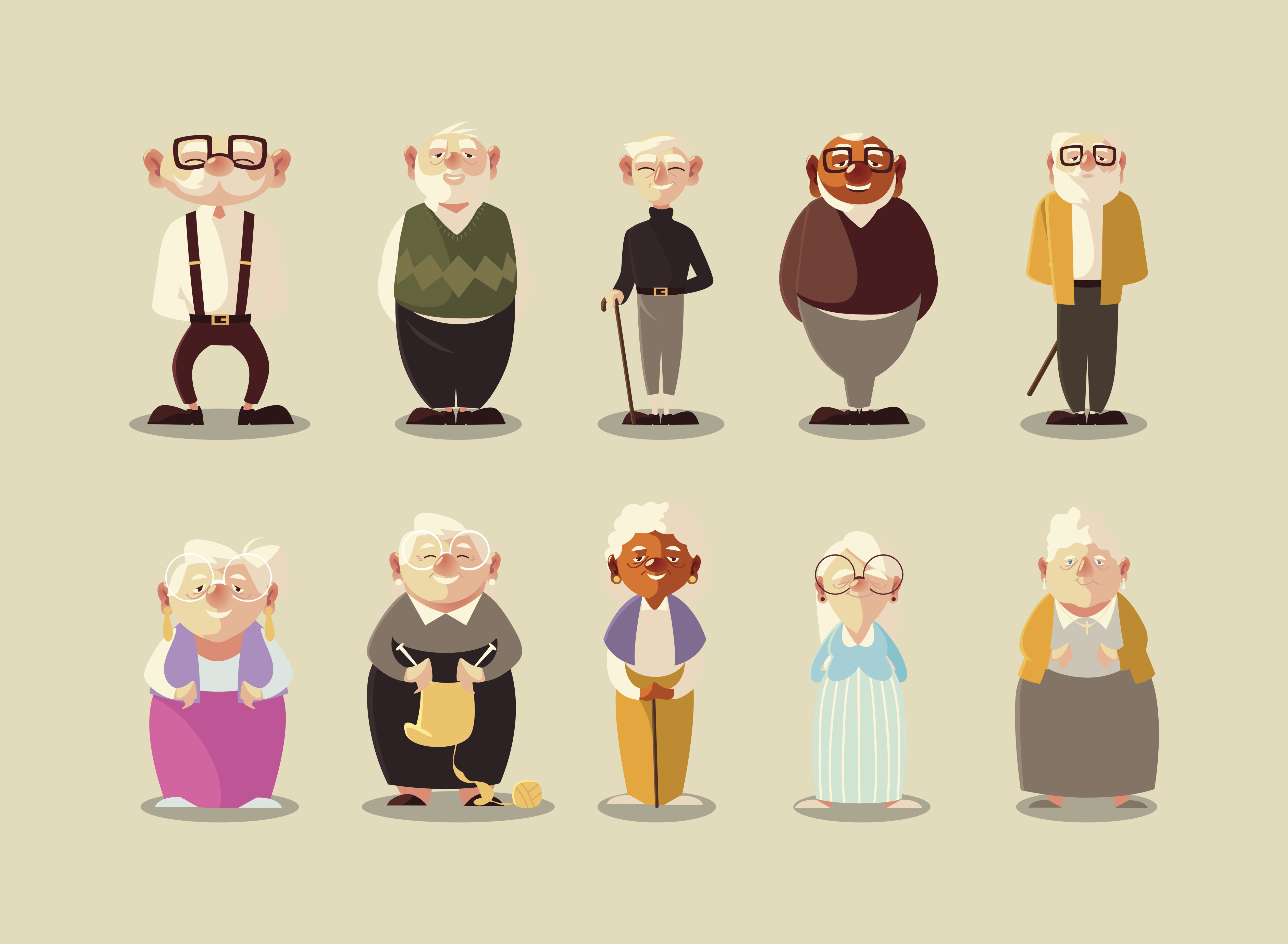 senior people, elderly women and men characters Free Vector