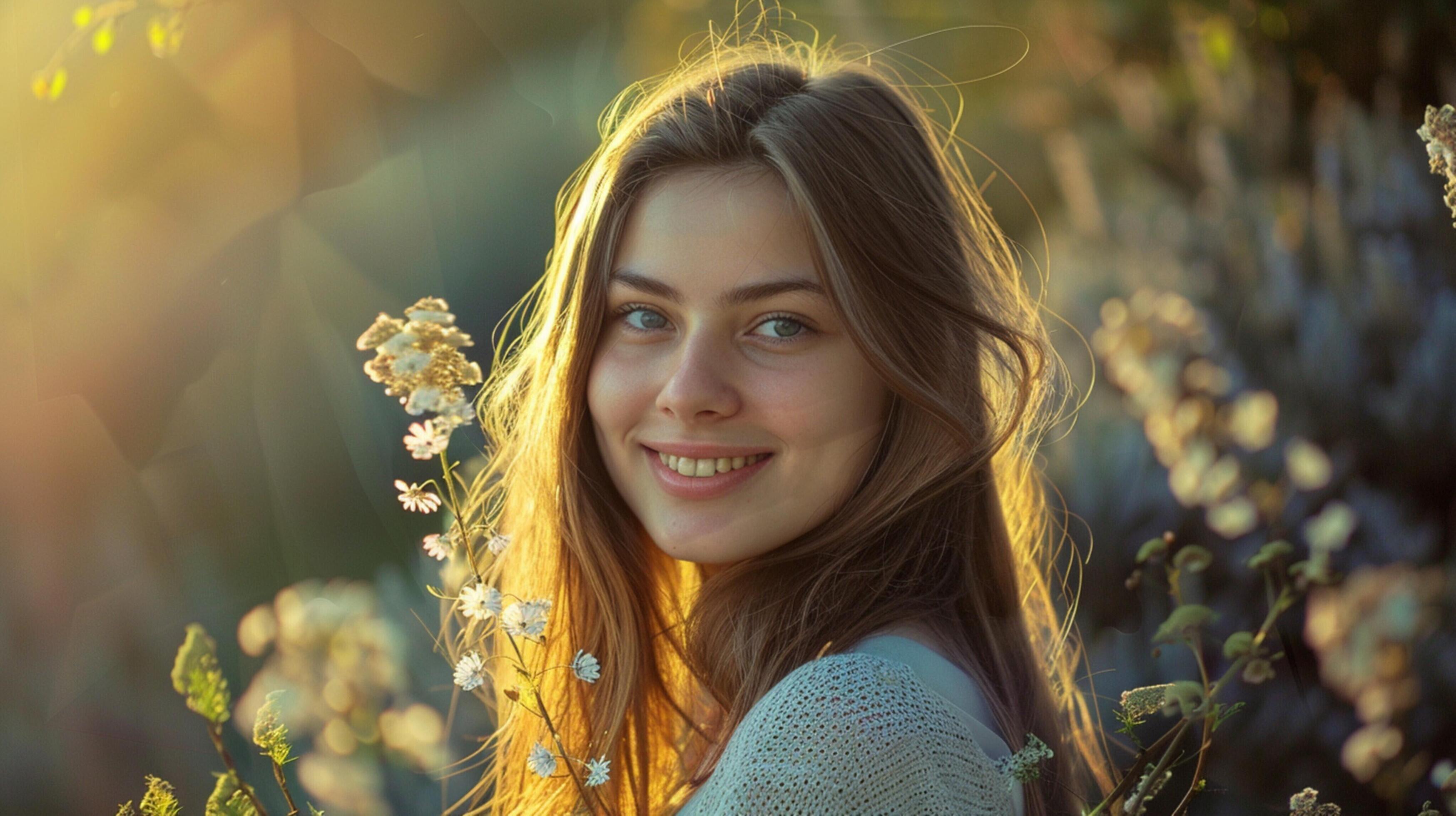 young woman outdoors looking at camera smiling Stock Free