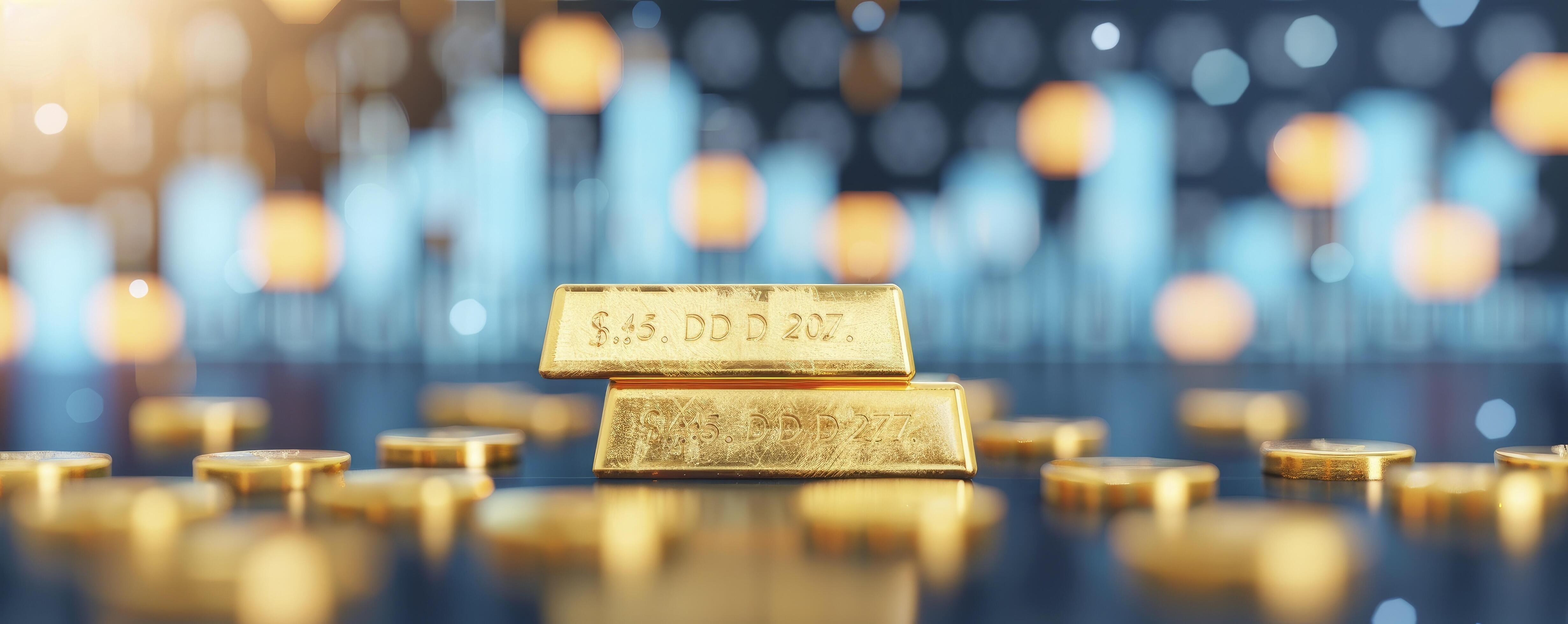 stack of gold bars with stock market charts on a black background Stock Free