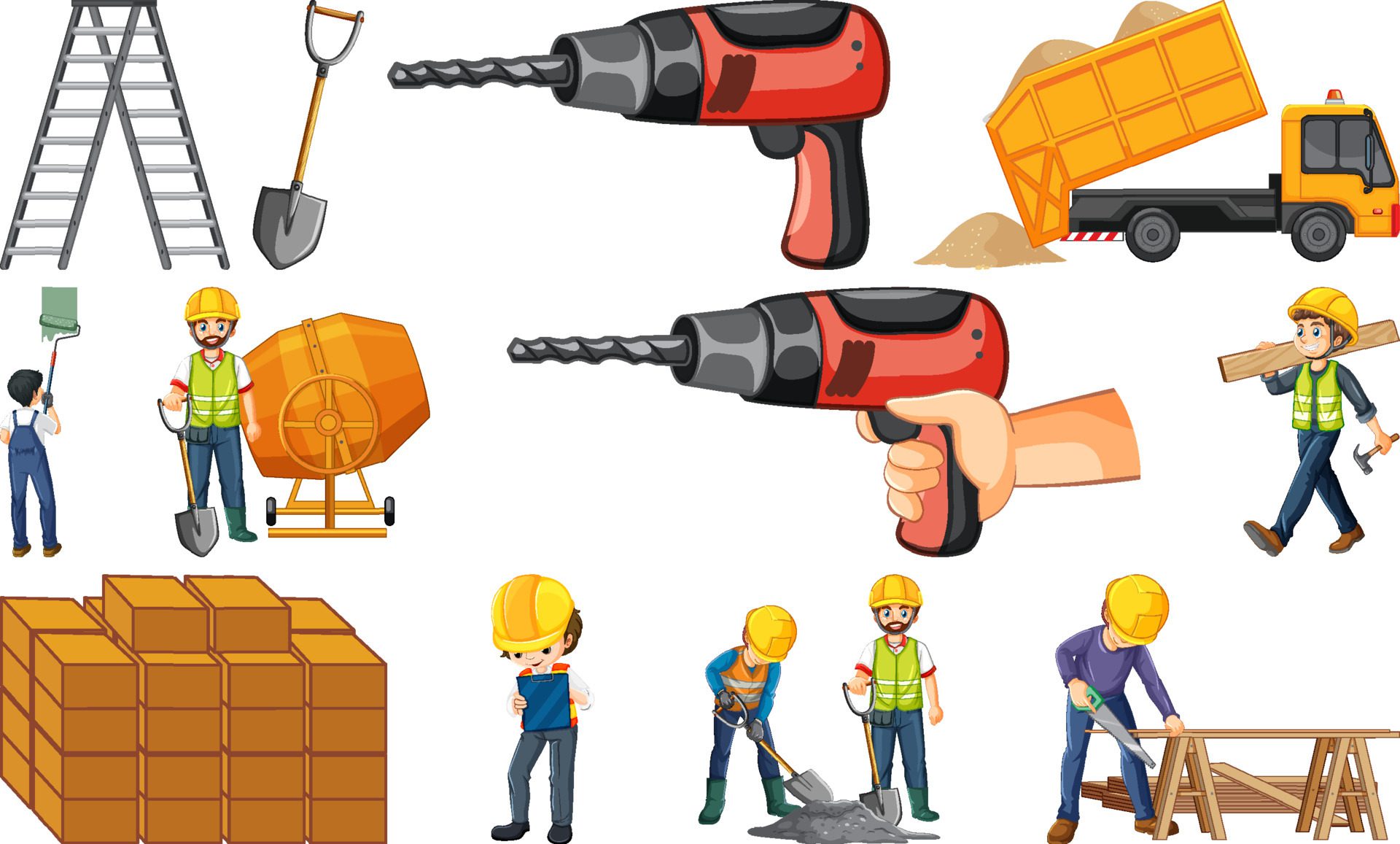 People at consttuction site with tools Free Vector