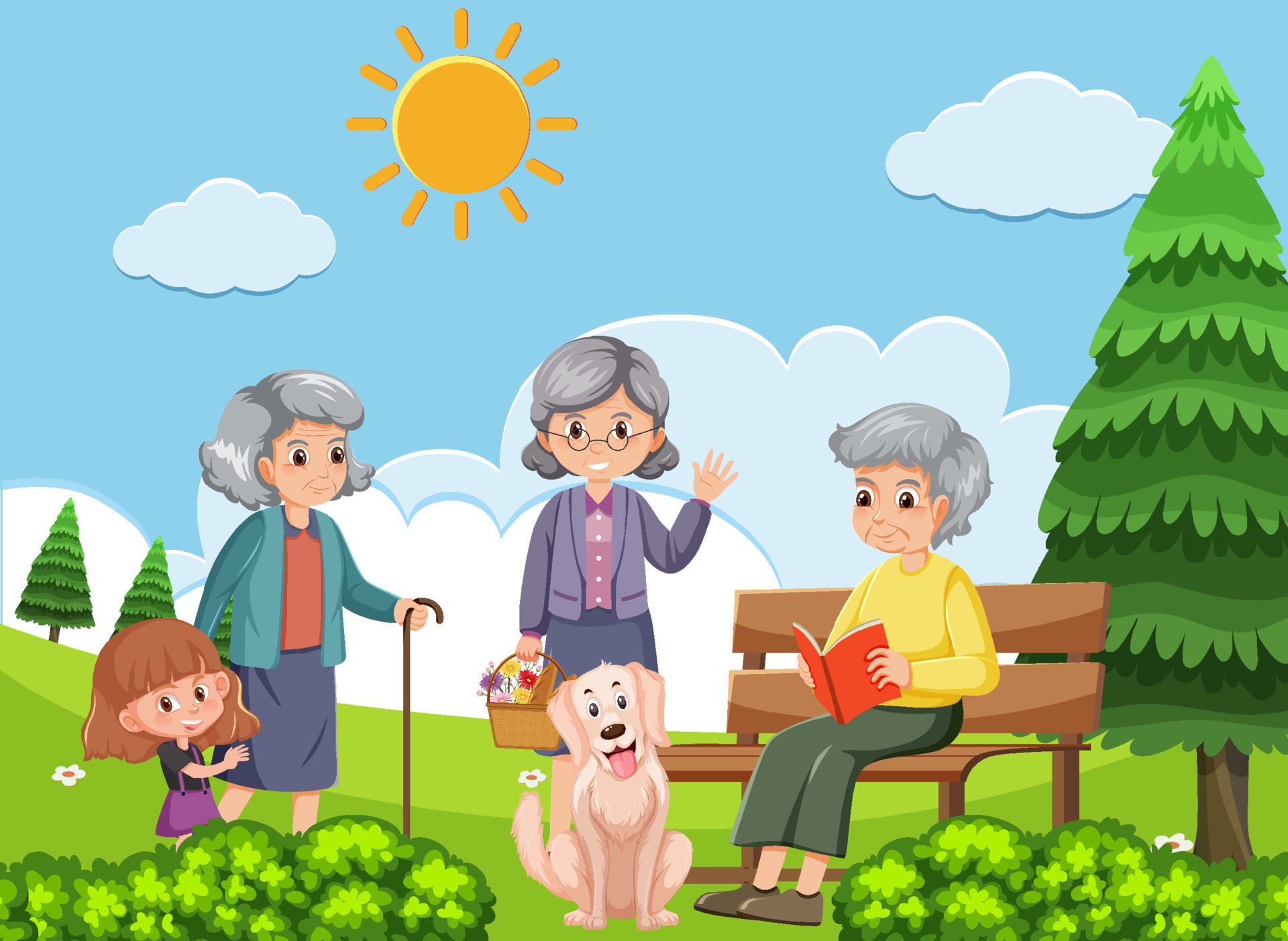 Outdoor park with elderly people Free Vector