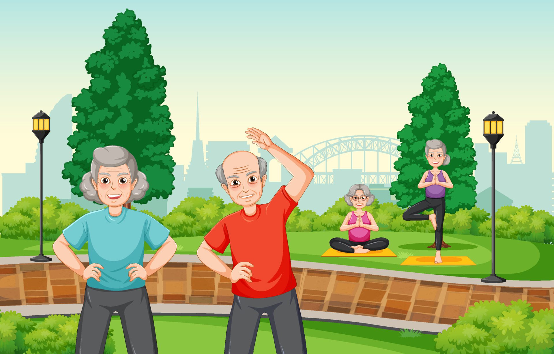 Senior people doing exercise at park Free Vector