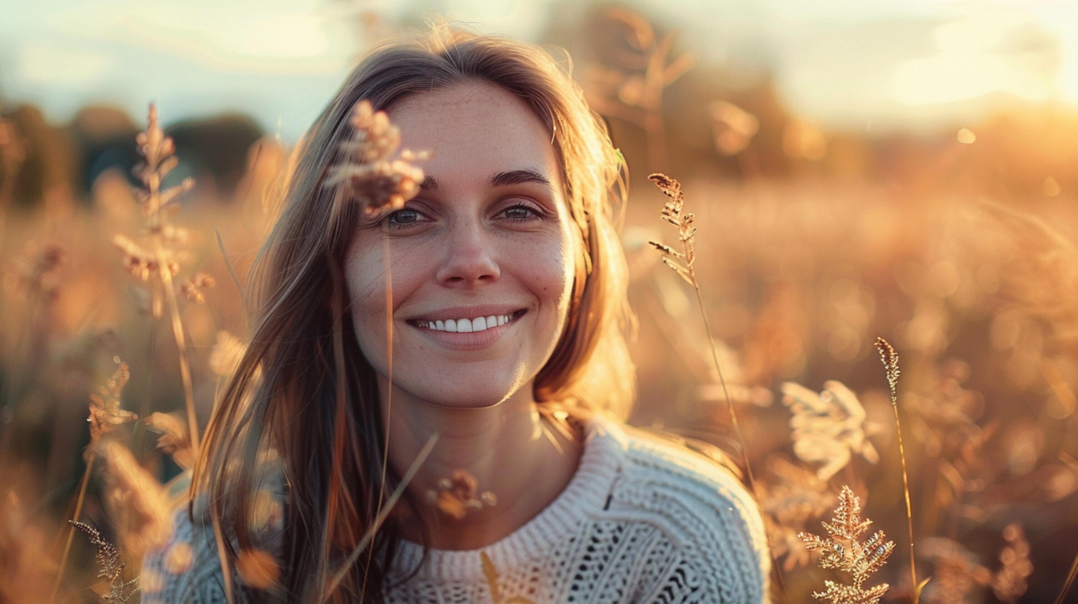 young woman outdoors looking at camera smiling Stock Free