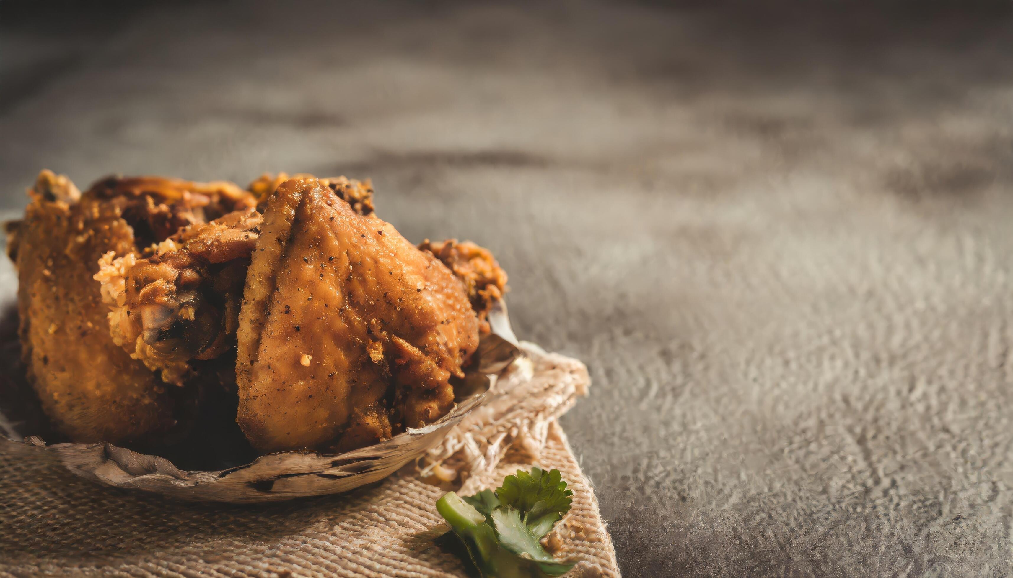 Copy Space image of Classic Southern Fried Chicken on dark background. Stock Free