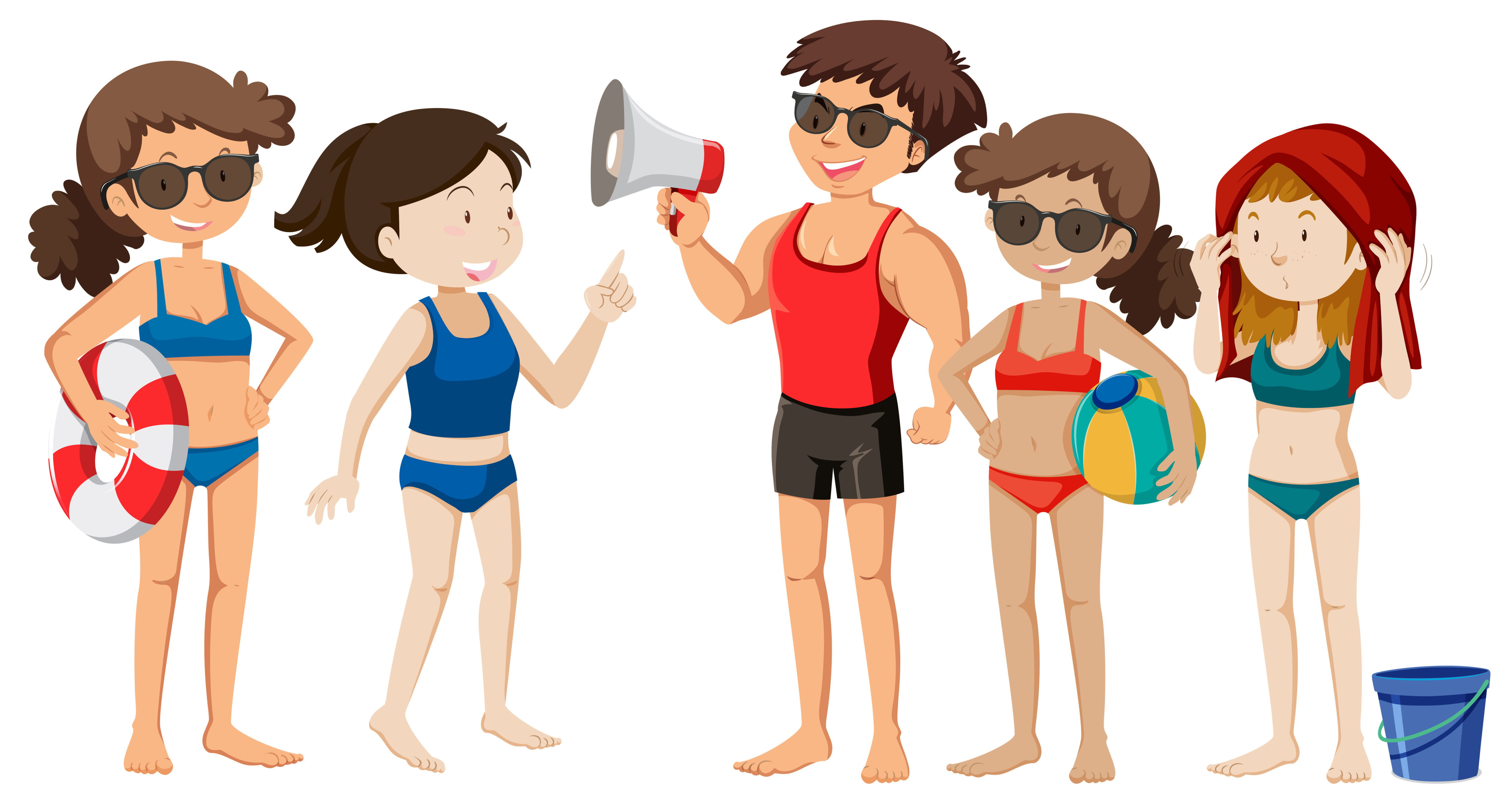 A Group of Beach Young People Free Vector