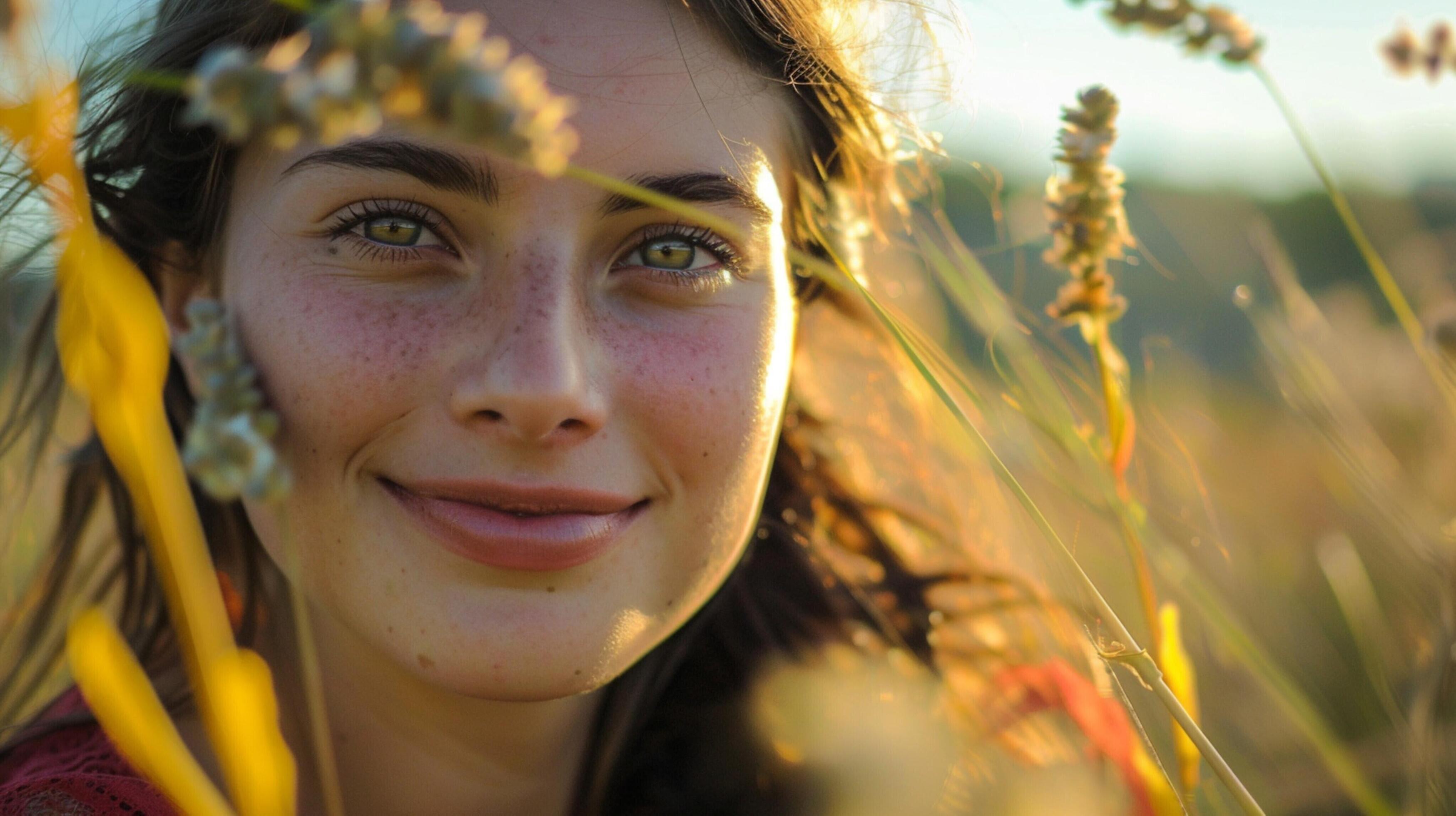 young woman outdoors looking at camera smiling Stock Free