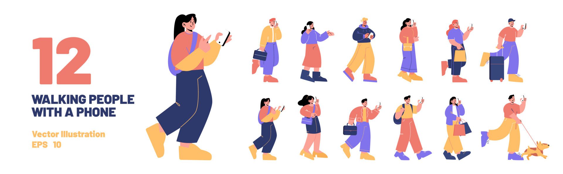 Set of people with phones, characters talking Free Vector