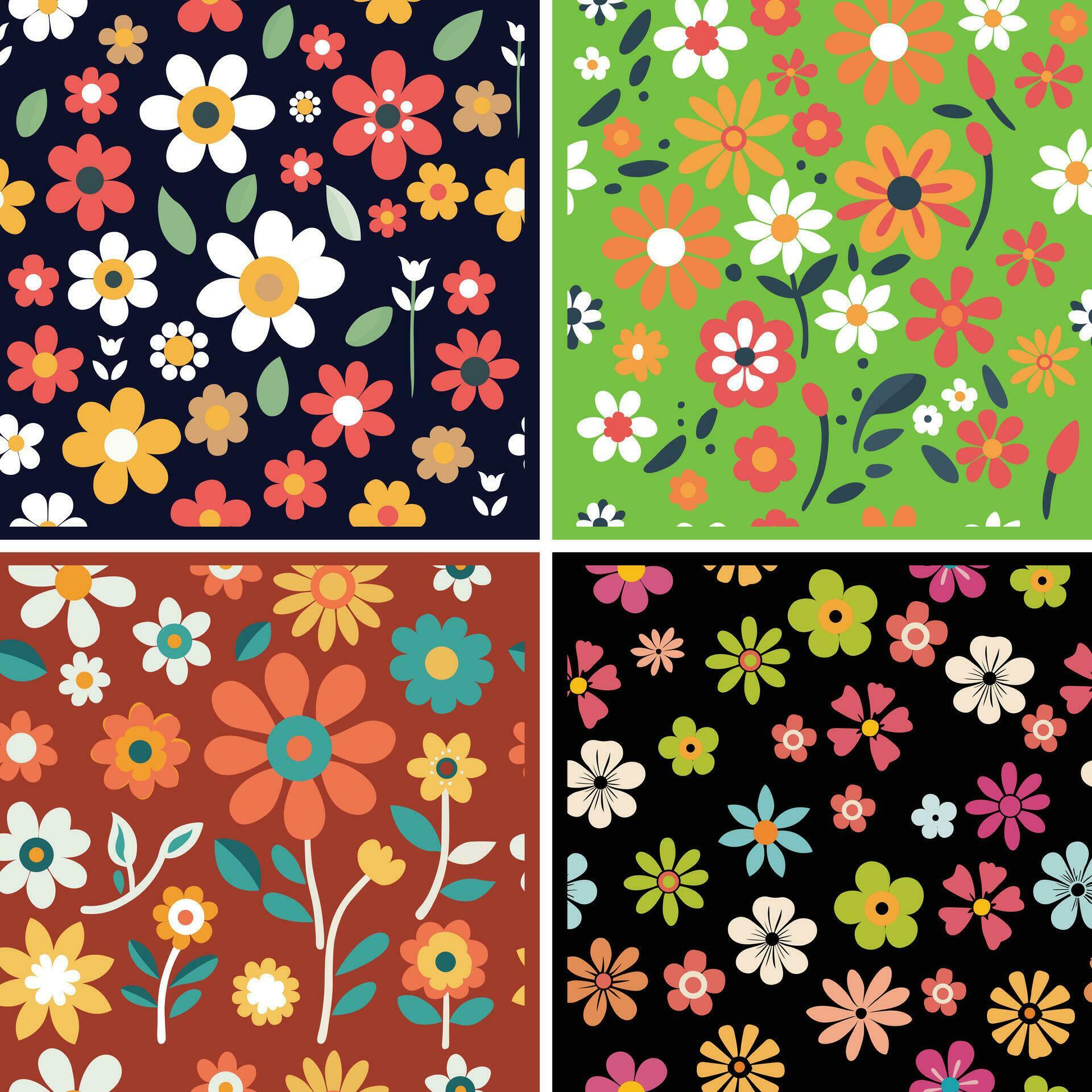 Colorful hand draw flowers seamless pattern, vector design template Stock Free