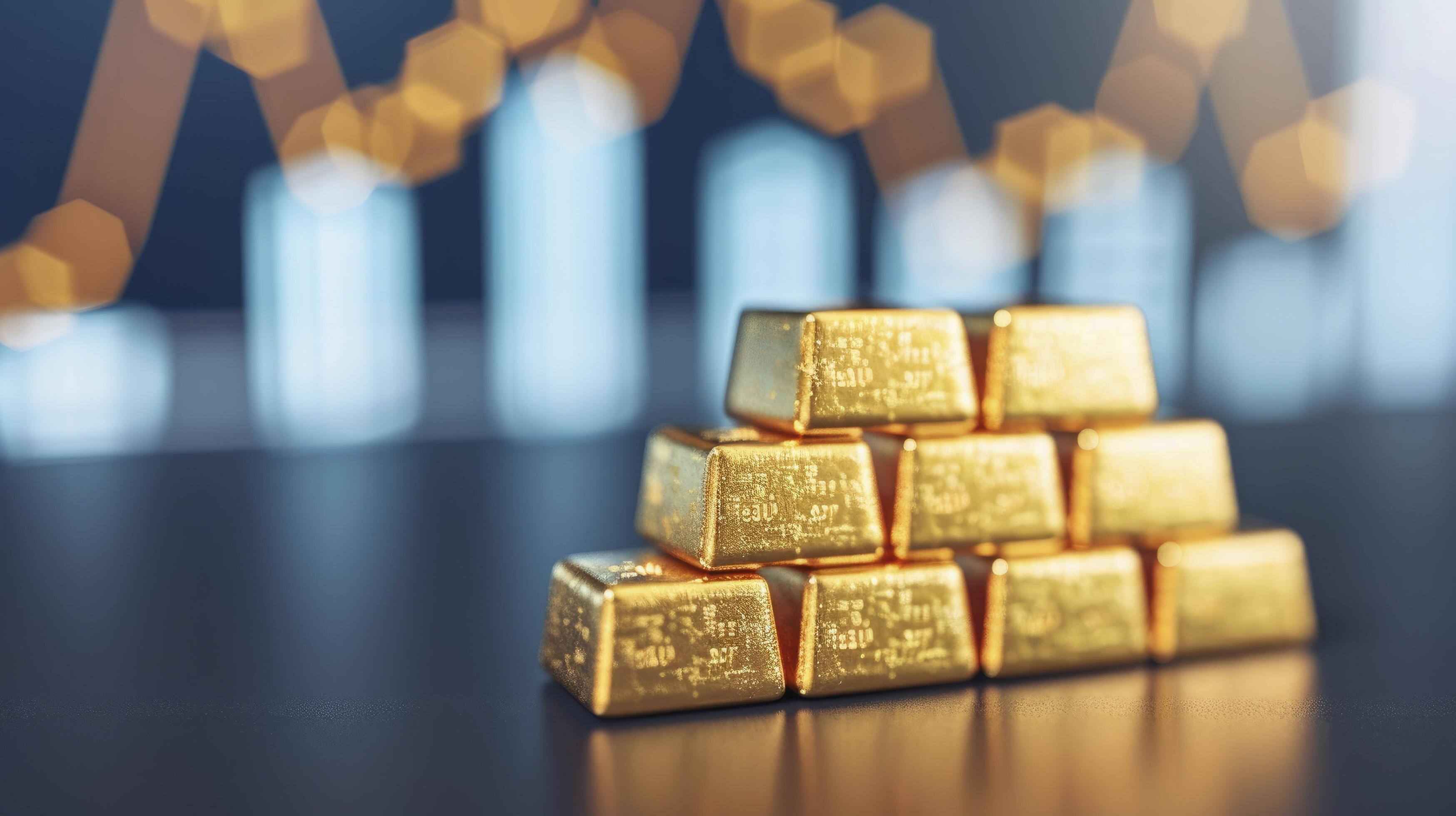 stack of gold bars with stock market charts on a black background Stock Free