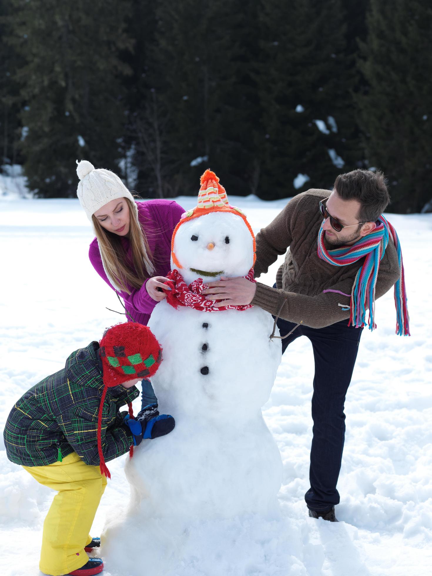 happy family making snowman Stock Free