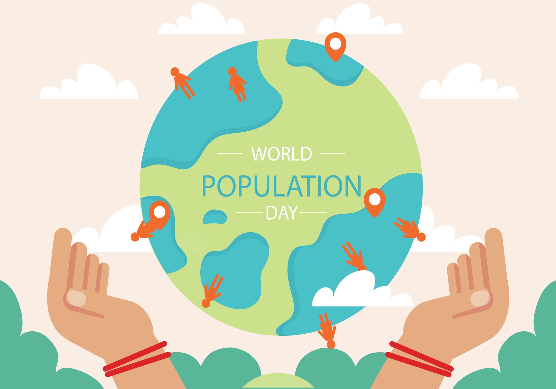 Gradient world population day background with hands holding paper people Free Vector