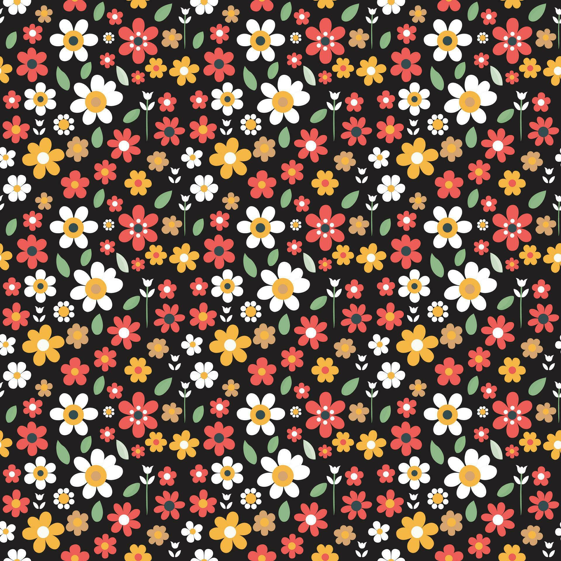 Colorful hand draw flowers seamless pattern, vector design template Stock Free