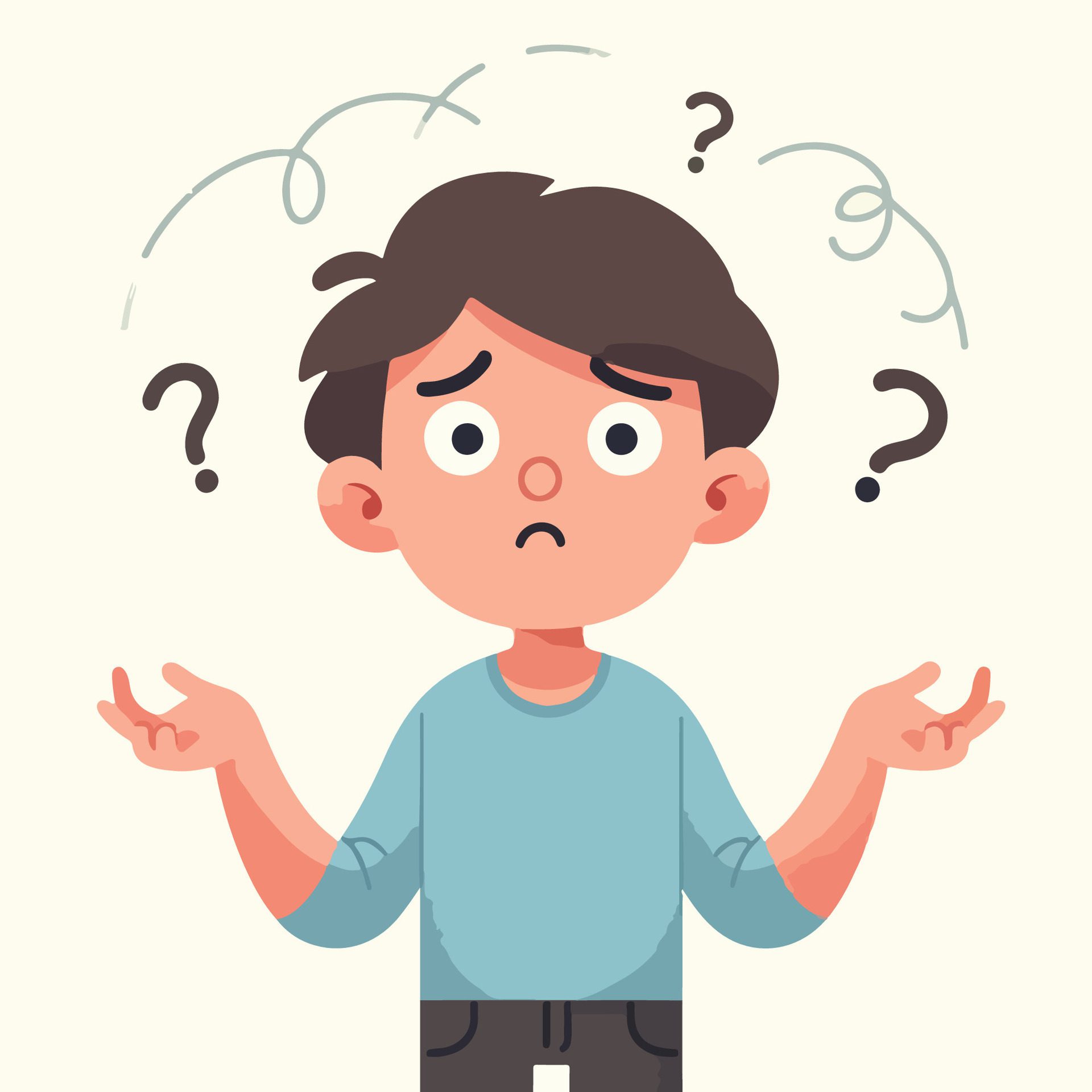 People have curious expressions and question marks are floating around their heads. flat design style vector illustration Free Vector