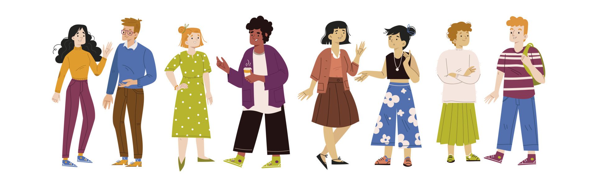 People talk, group of diverse characters speak Free Vector