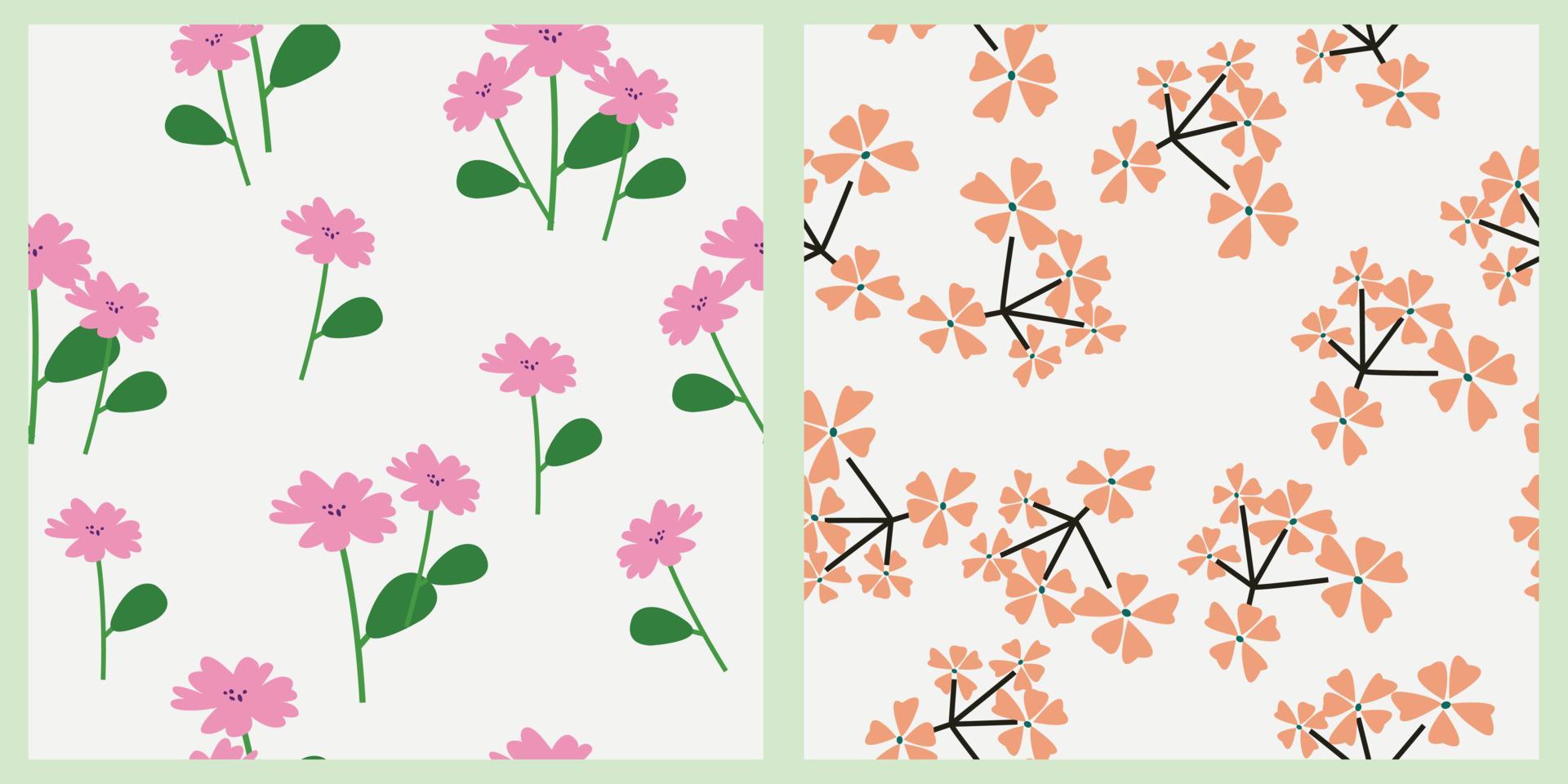 Abstract collection of seamless patterns with flowers and leaves. Stock Free