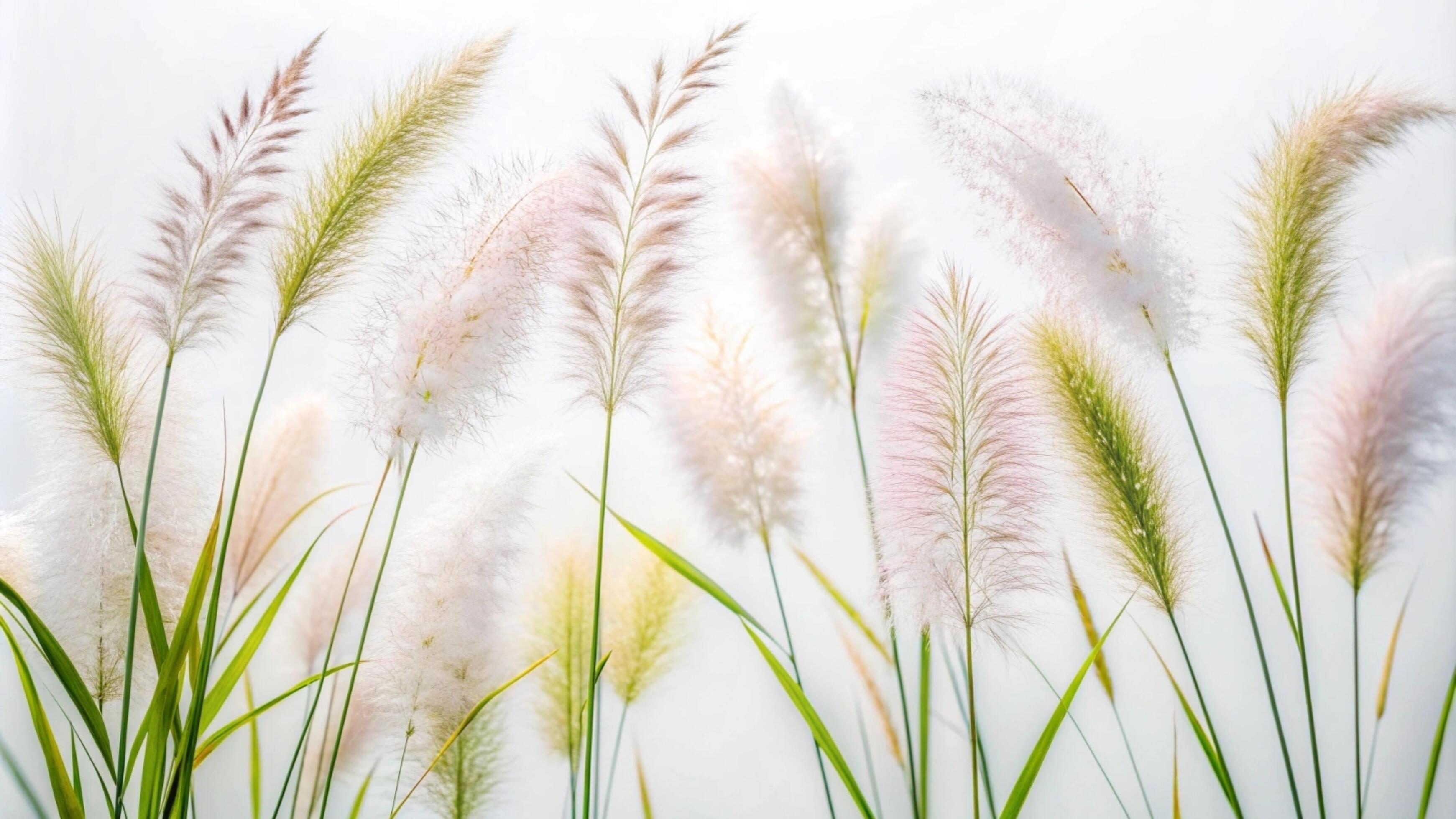 Blooming grass flowers on a white background. Stock Free