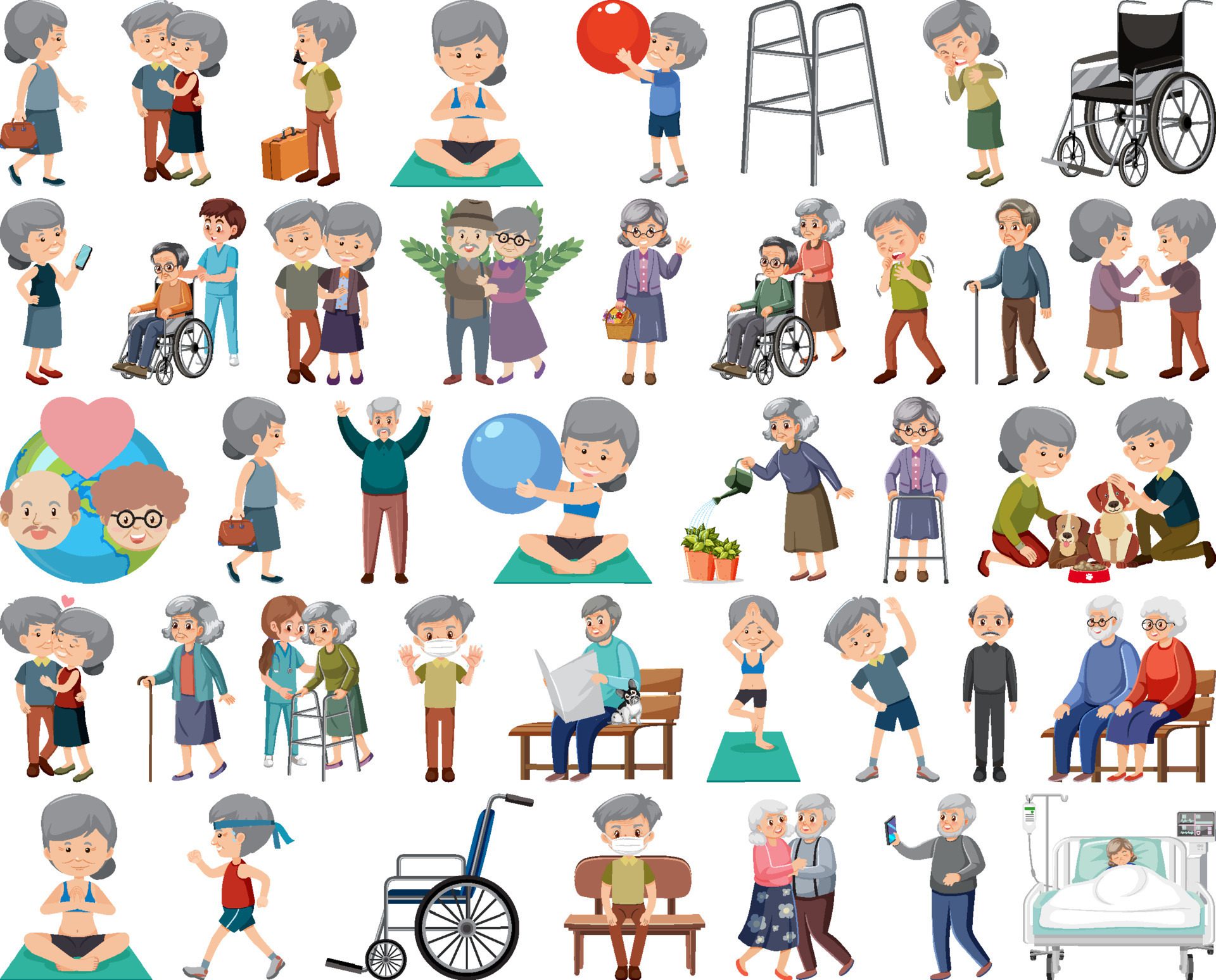 Collection of elderly people icons Free Vector