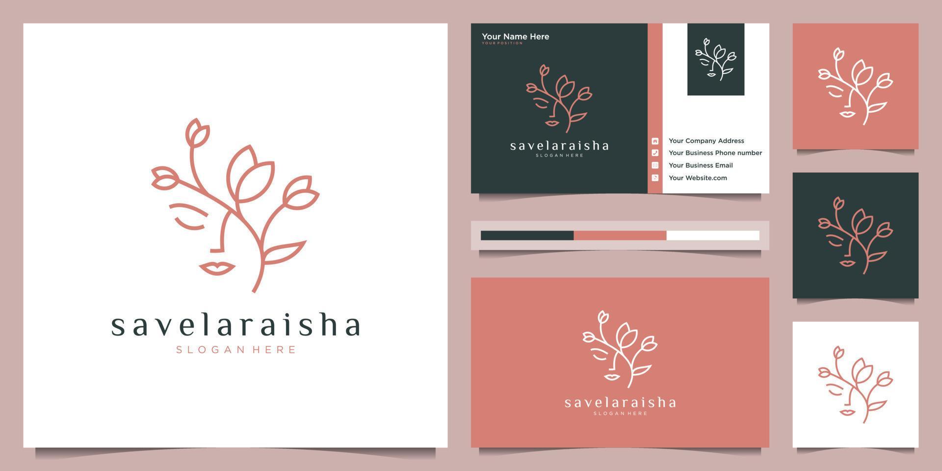 women face with flower logo design and business card. natural women logo for beauty salon, spa, cosmetic, and skin care. luxury feminine template. Stock Free and Free SVG