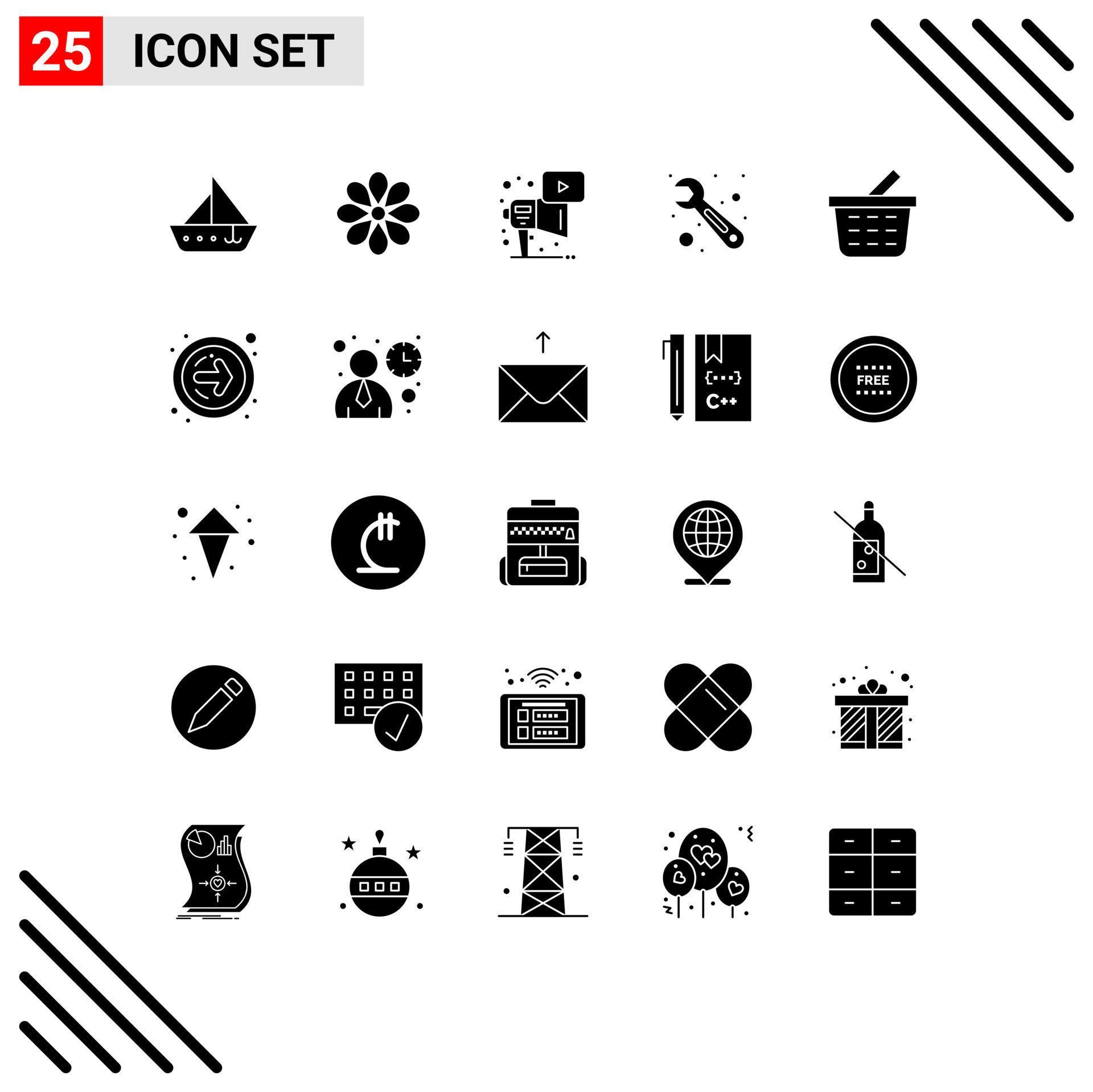 Universal Icon Symbols Group of 25 Modern Solid Glyphs of basket tool flower repair megaphone Editable Vector Design Elements Stock Free