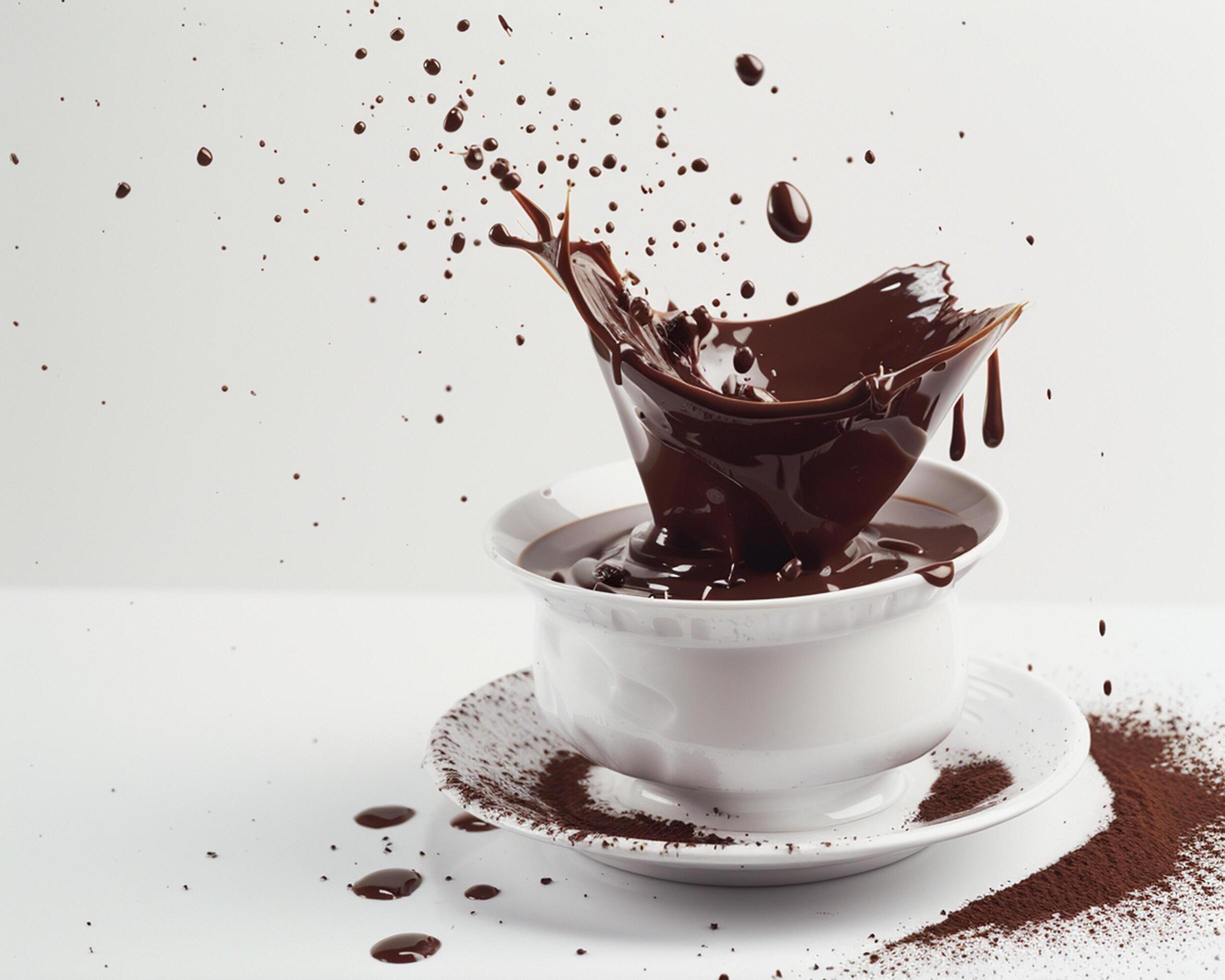 a cup of coffee with chocolate splashing on top Stock Free