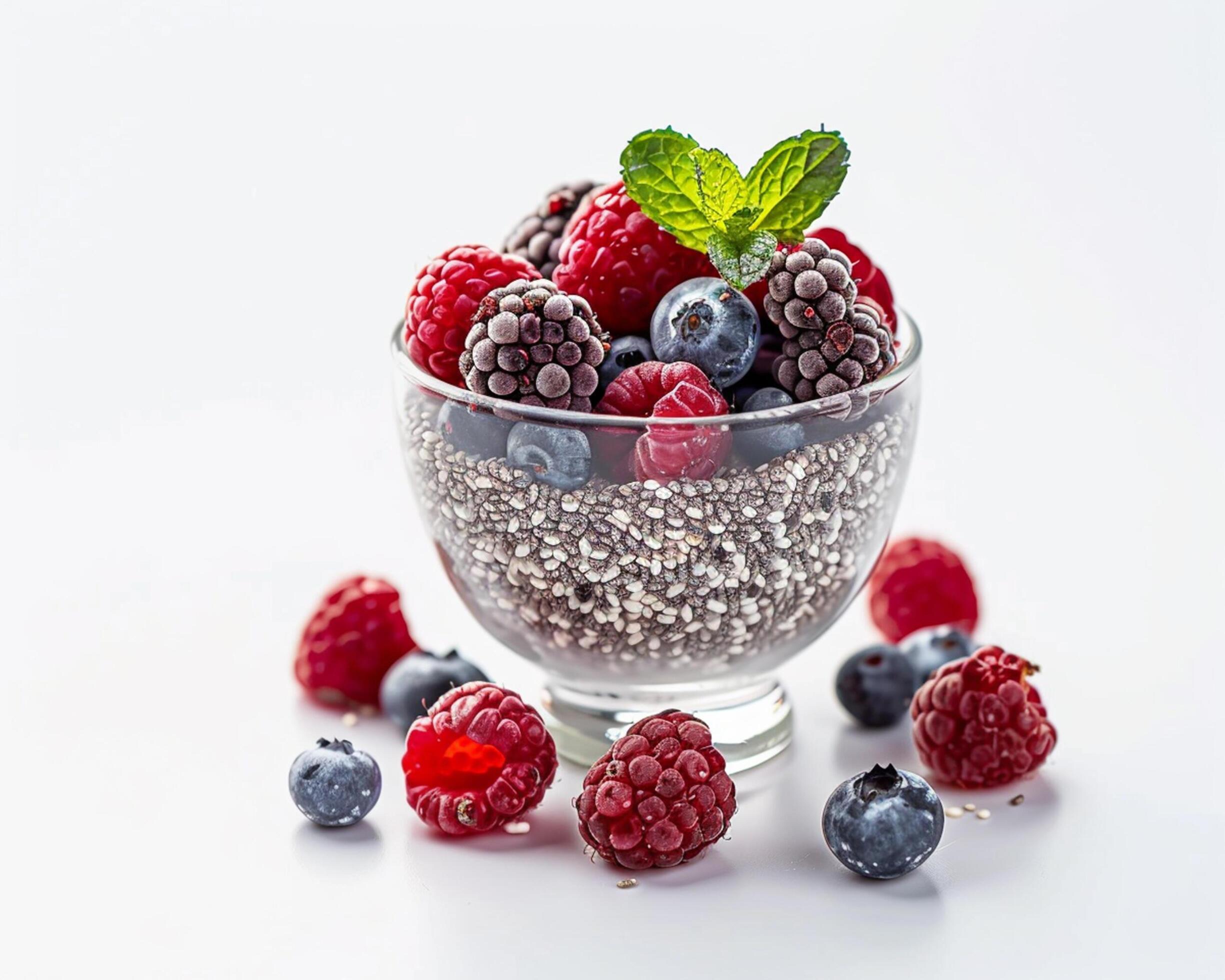 chia seeds and berries in a bowl Stock Free