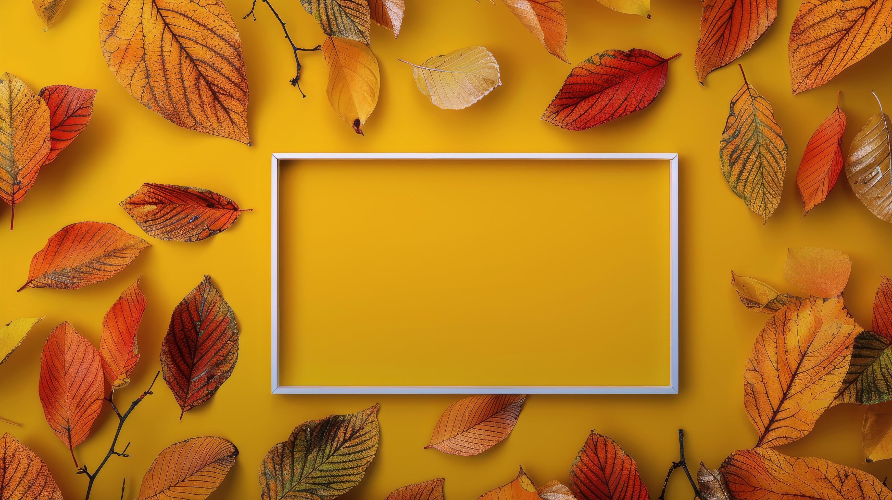 Autumn Leaves and Shadows on Tan Background Stock Free