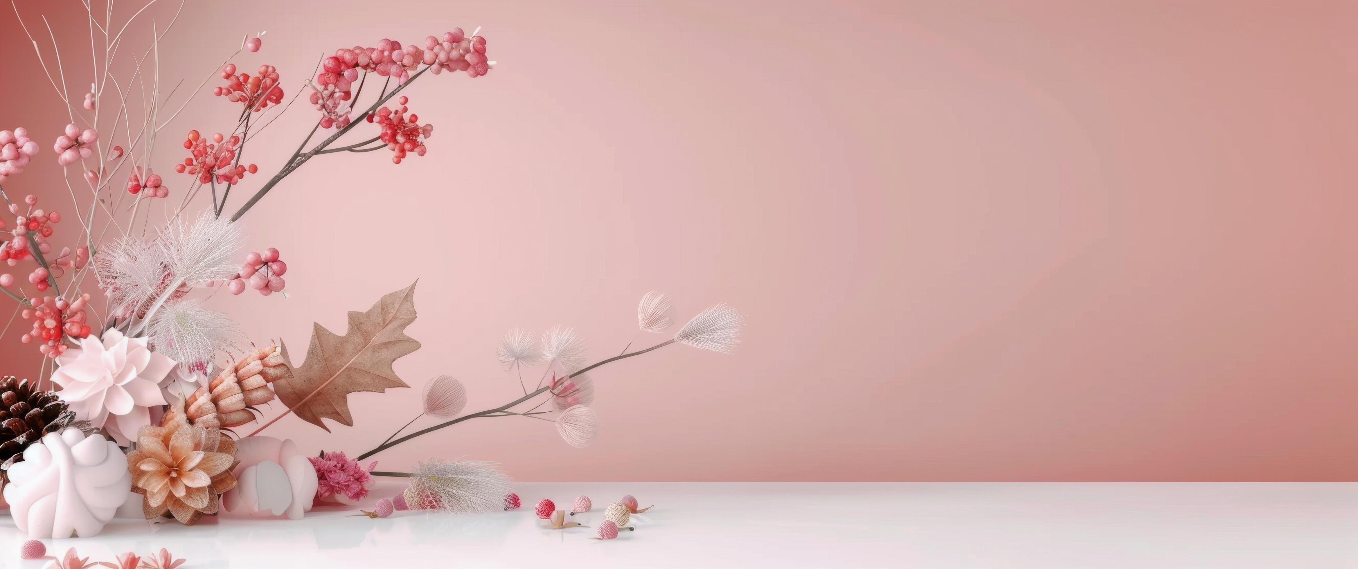 Autumnal Floral Arrangement on Pink Background Stock Free