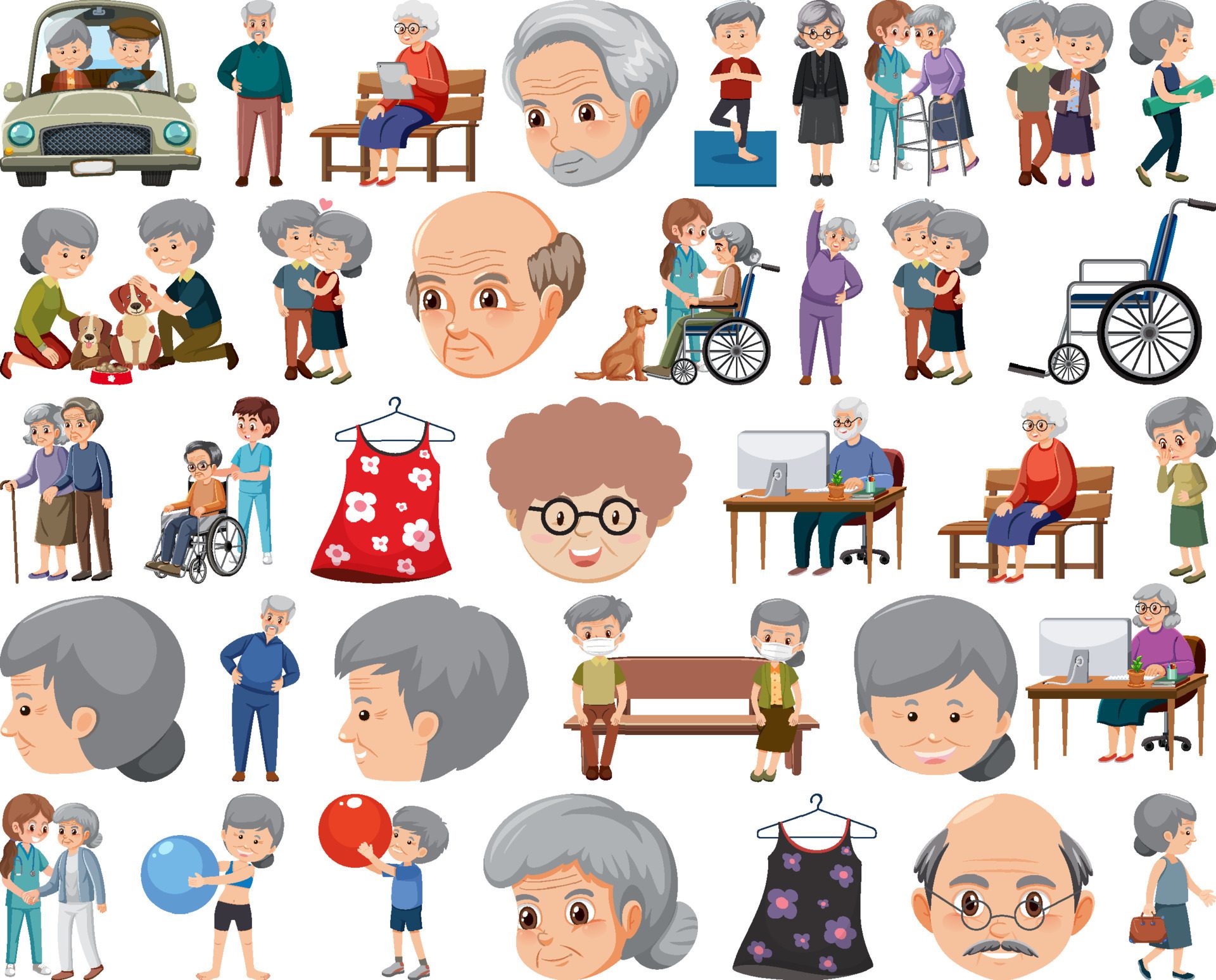 Collection of elderly people icons Free Vector